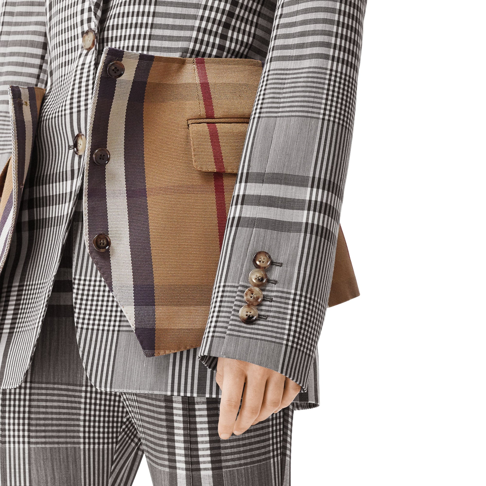 DARK BROWN CHK Veste tailleur en laine technique check avec basque