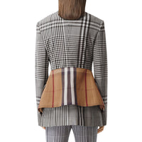 DARK BROWN CHK Veste tailleur en laine technique check avec basque