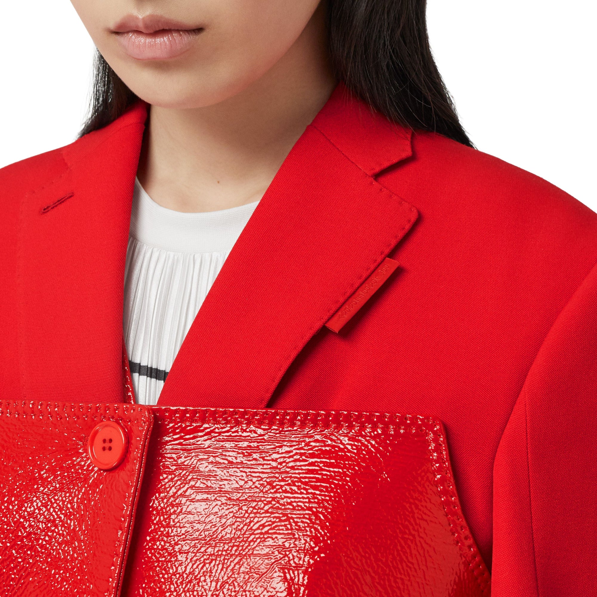 BRIGHT RED Veste tailleur en laine avec corset en vinyle