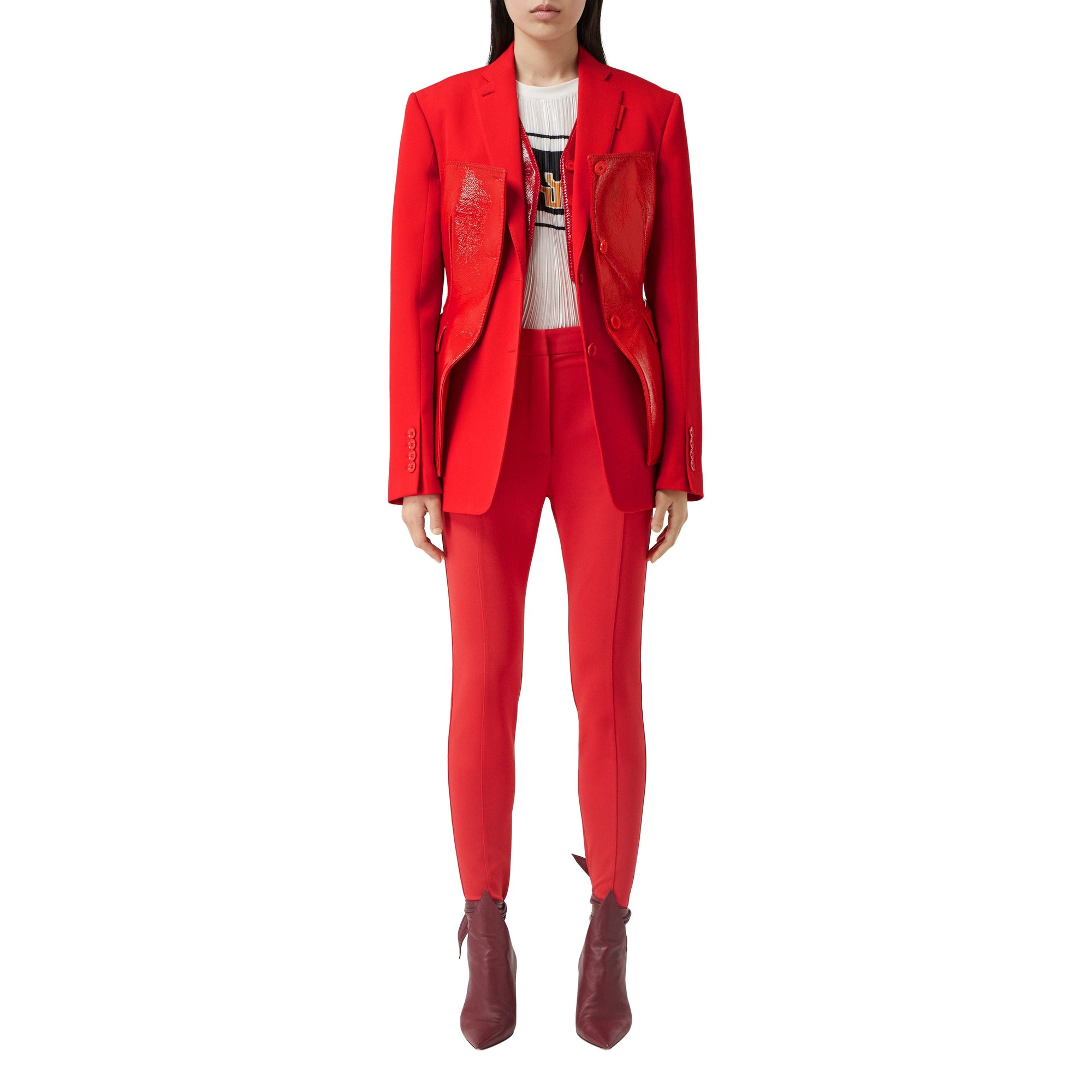 BRIGHT RED Veste tailleur en laine avec corset en vinyle