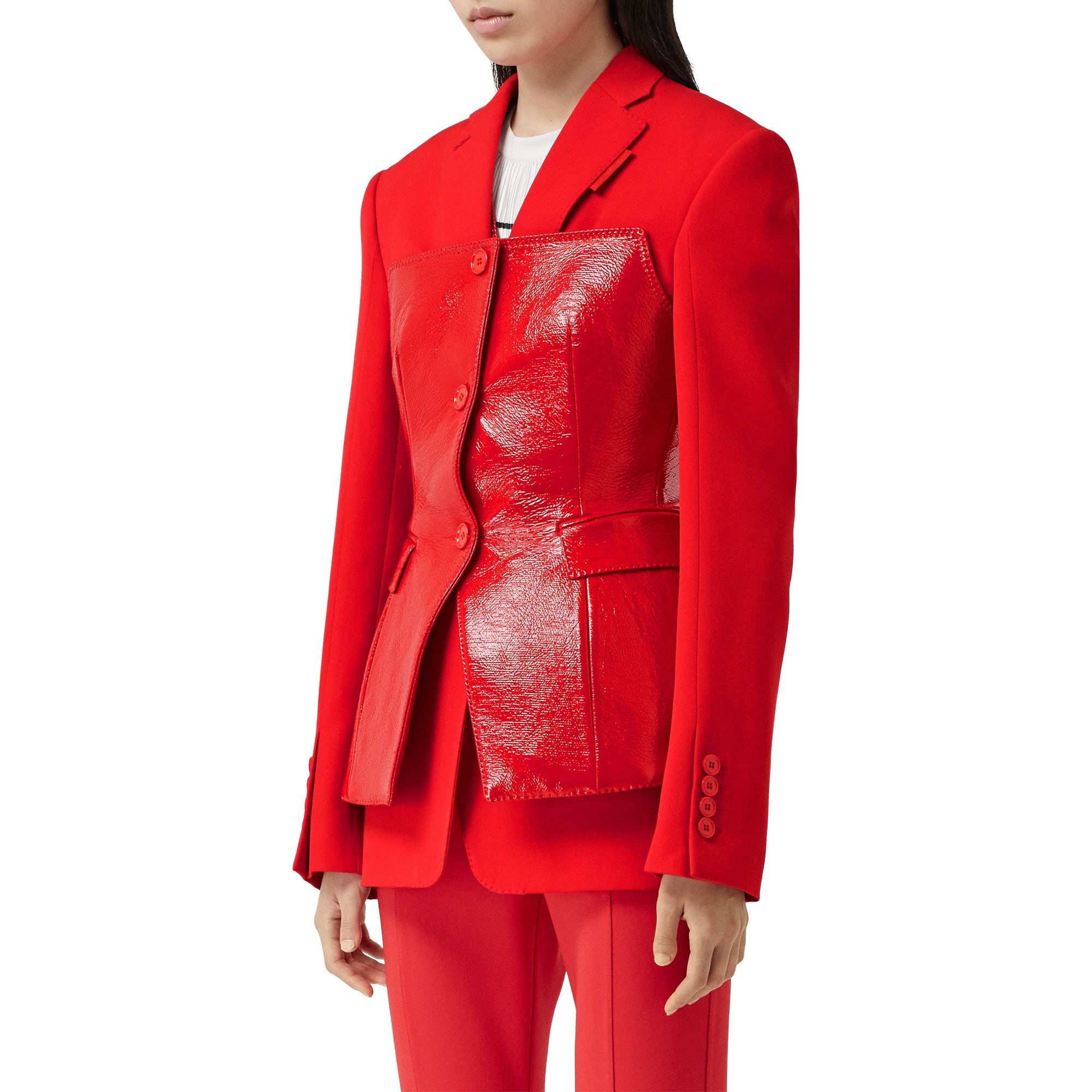 BRIGHT RED Veste tailleur en laine avec corset en vinyle