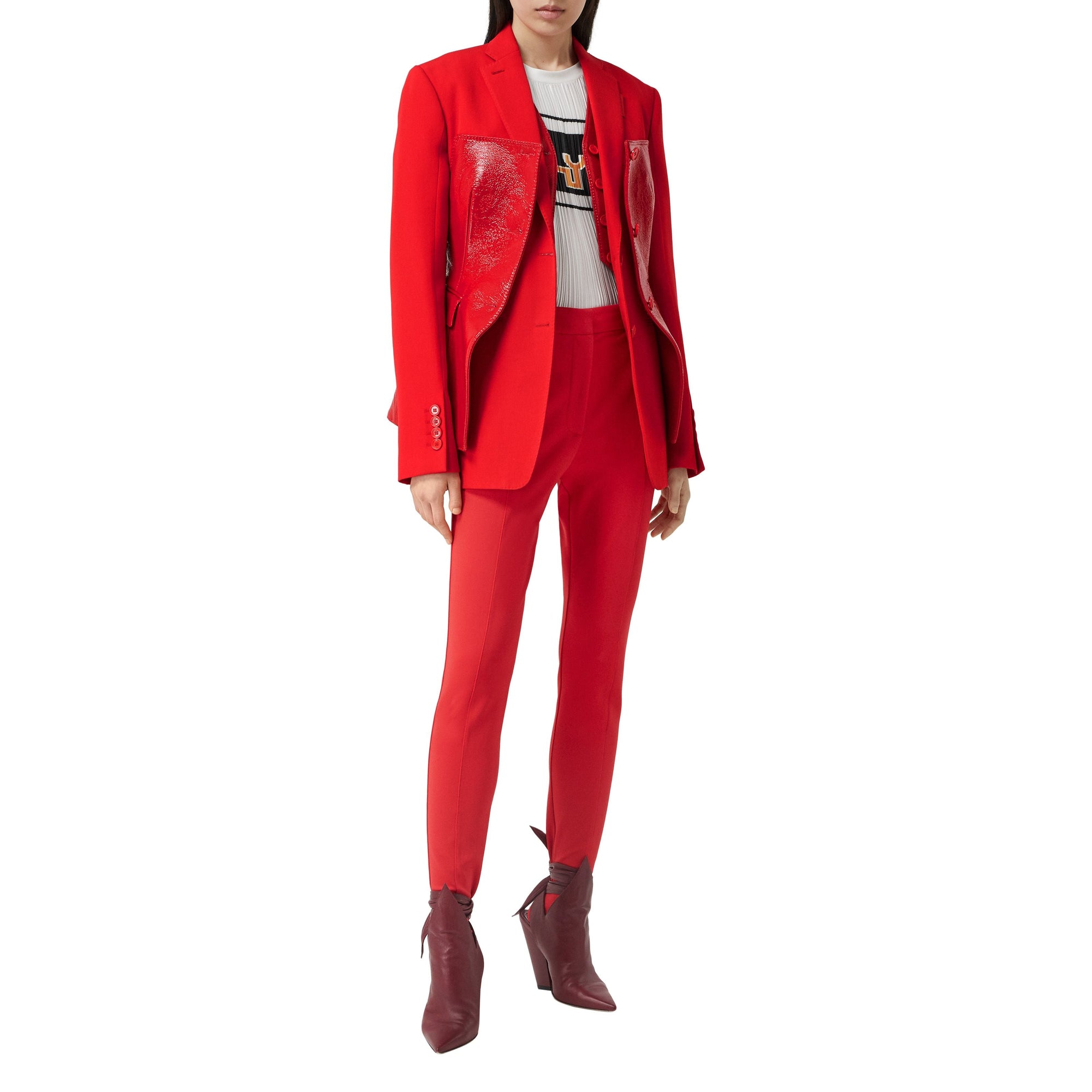 BRIGHT RED Veste tailleur en laine avec corset en vinyle