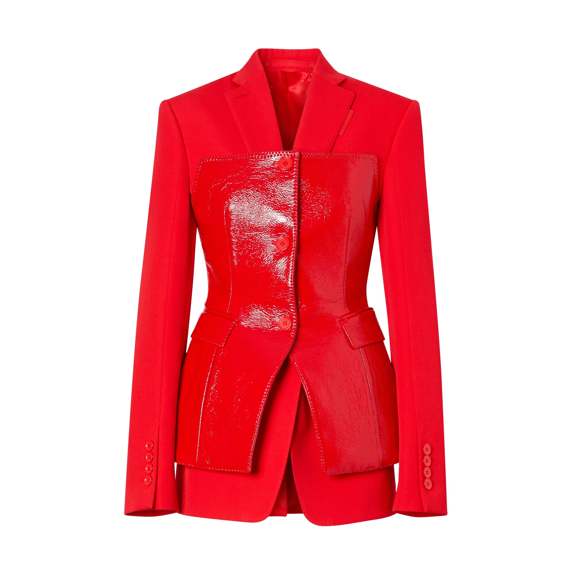 BRIGHT RED Veste tailleur en laine avec corset en vinyle