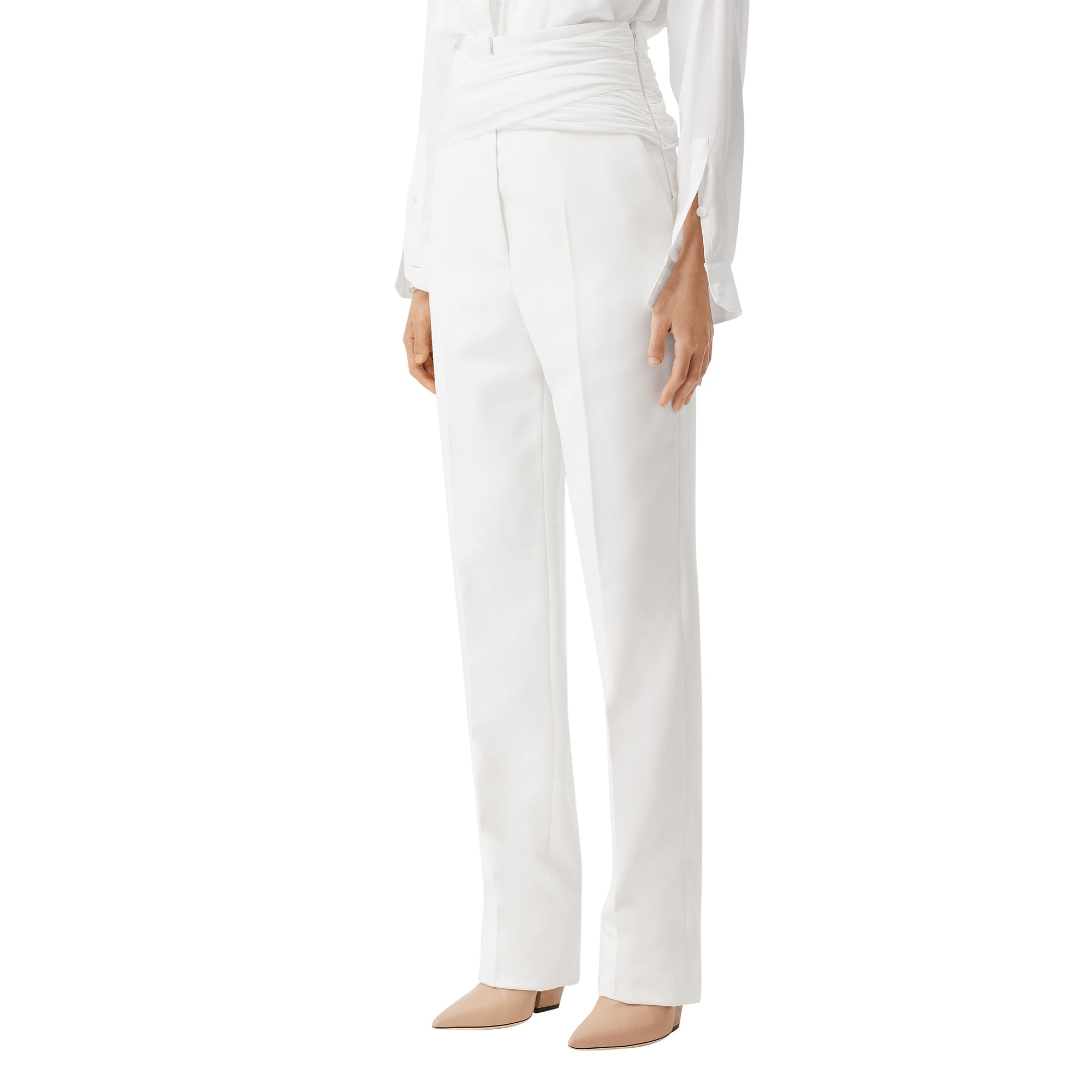 OPTIC WHITE Pantalon tailleur en laine technique avec ceinture