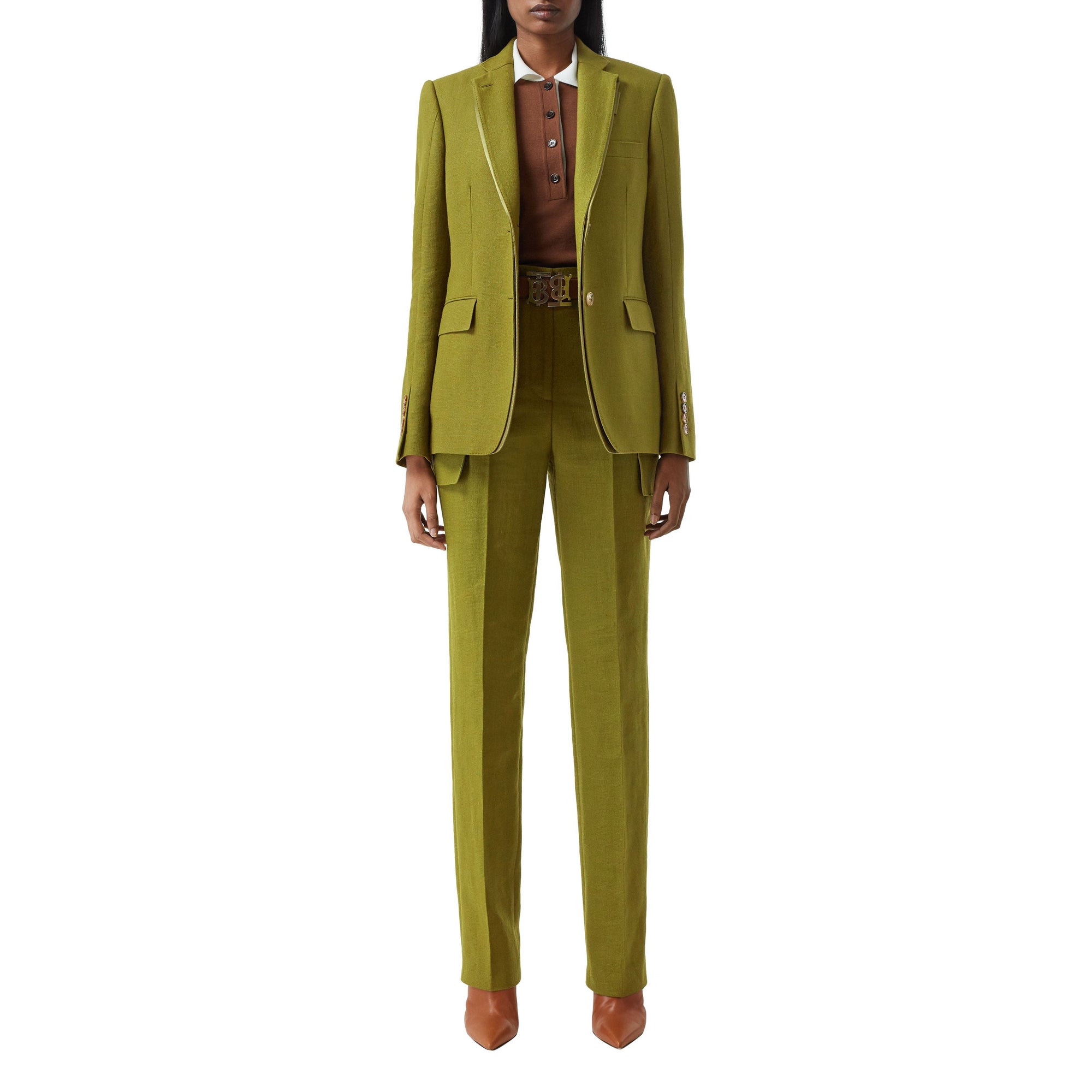 Juniper Green Veste tailleur en laine, ramie et satin de soie