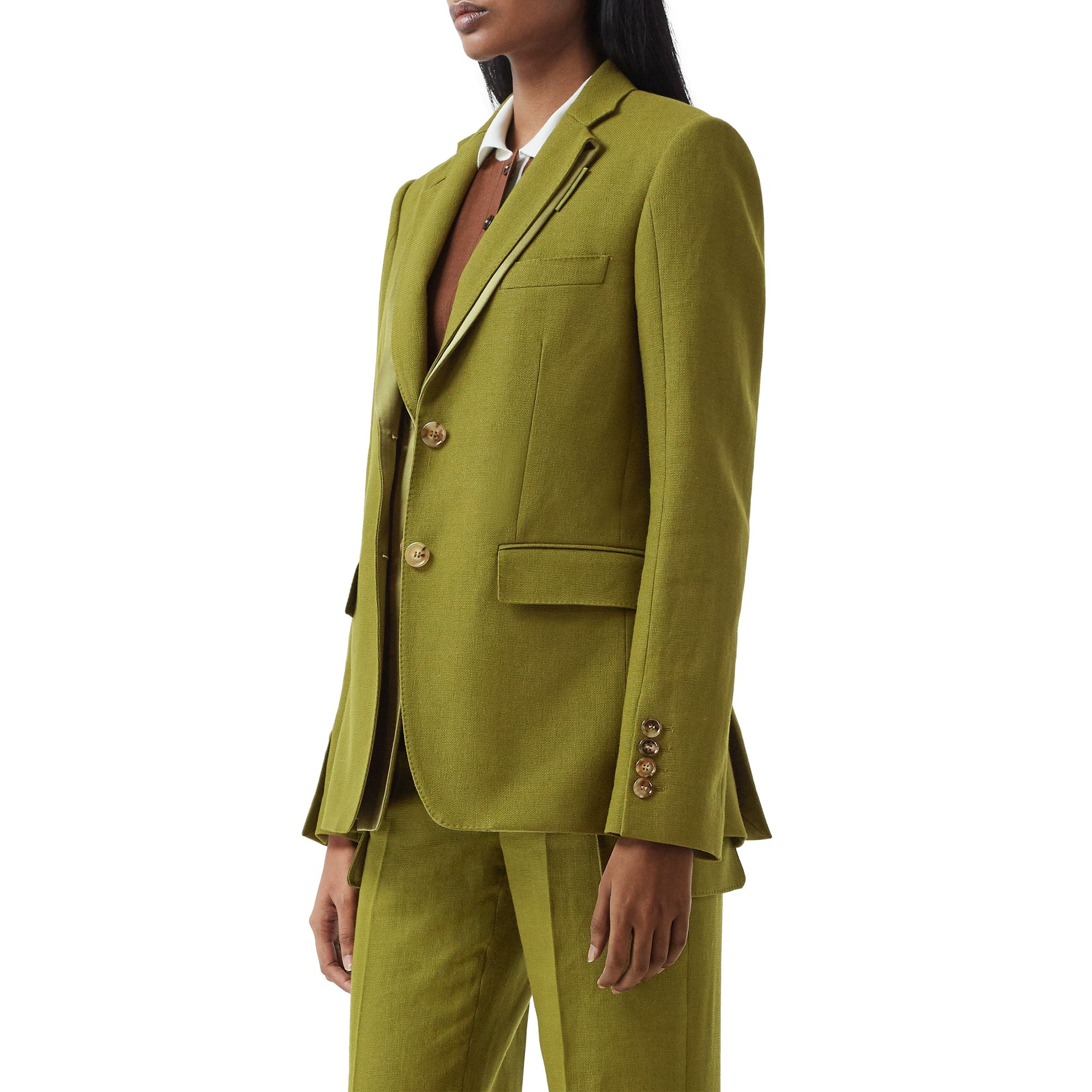 Juniper Green Veste tailleur en laine, ramie et satin de soie
