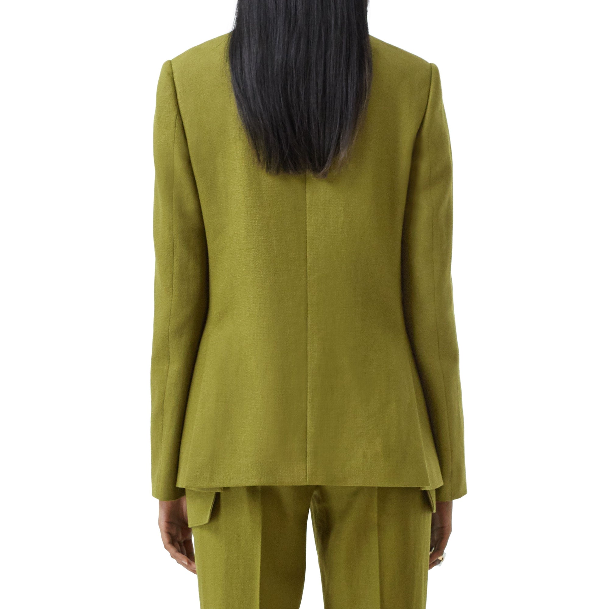 Juniper Green Veste tailleur en laine, ramie et satin de soie