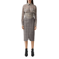 DEEP TAUPE CHECK Jupe crayon en laine check