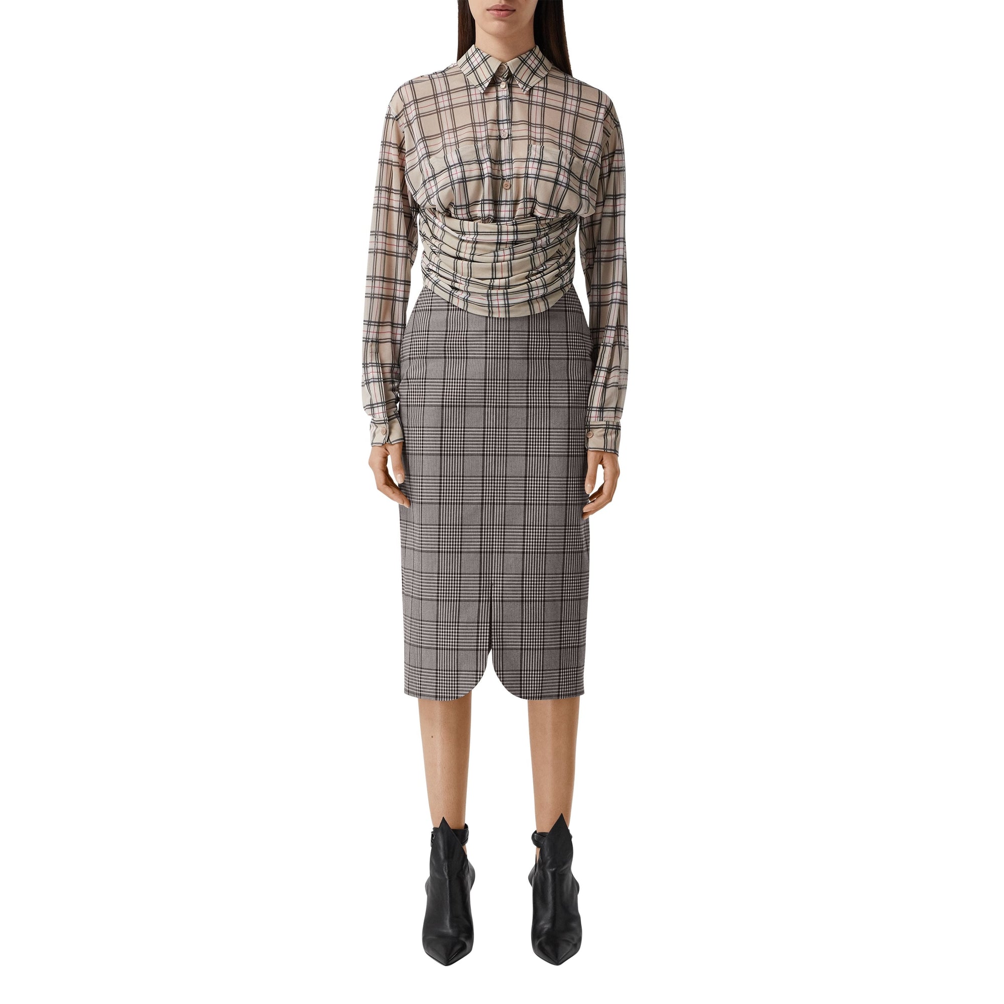 DEEP TAUPE CHECK Jupe crayon en laine check