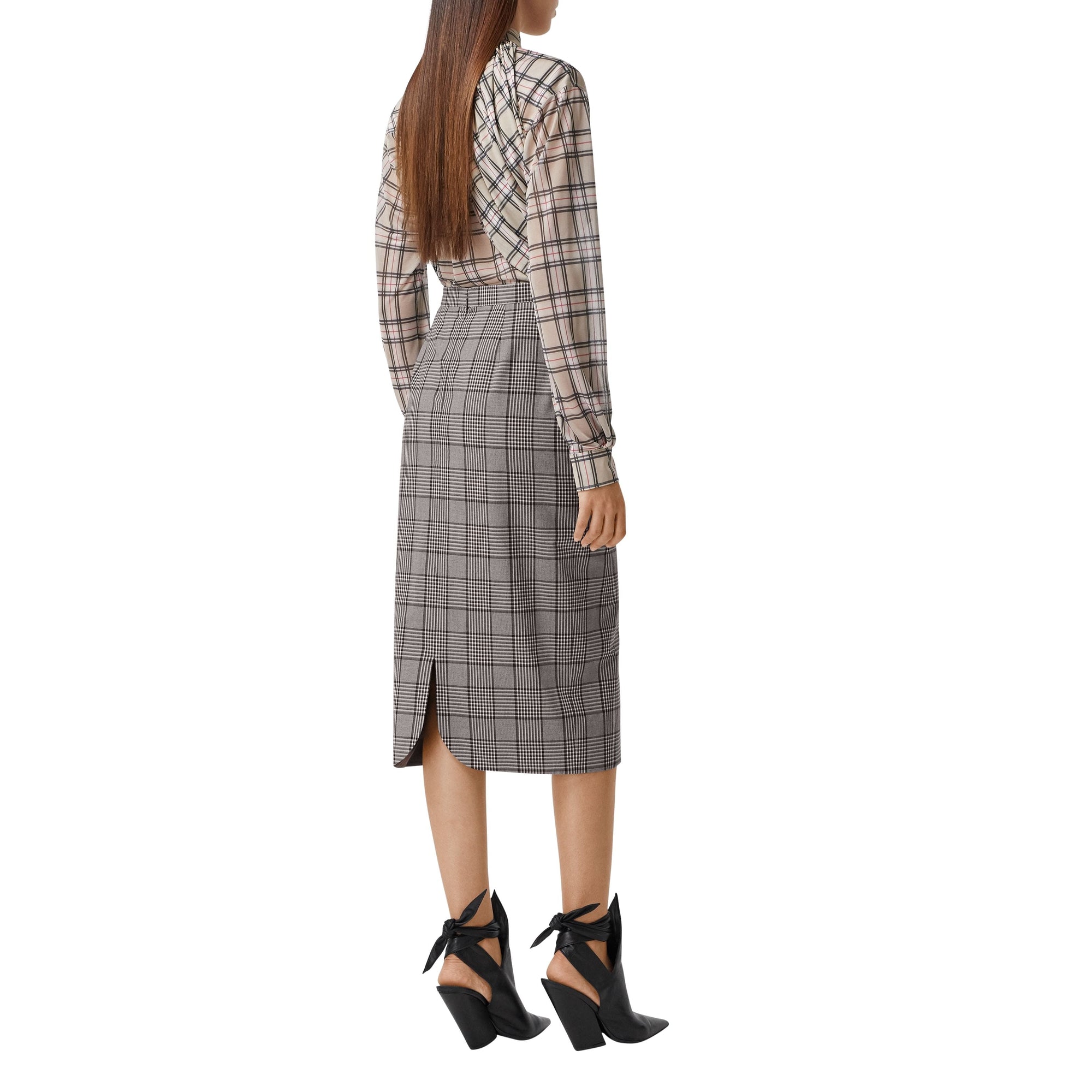 DEEP TAUPE CHECK Jupe crayon en laine check