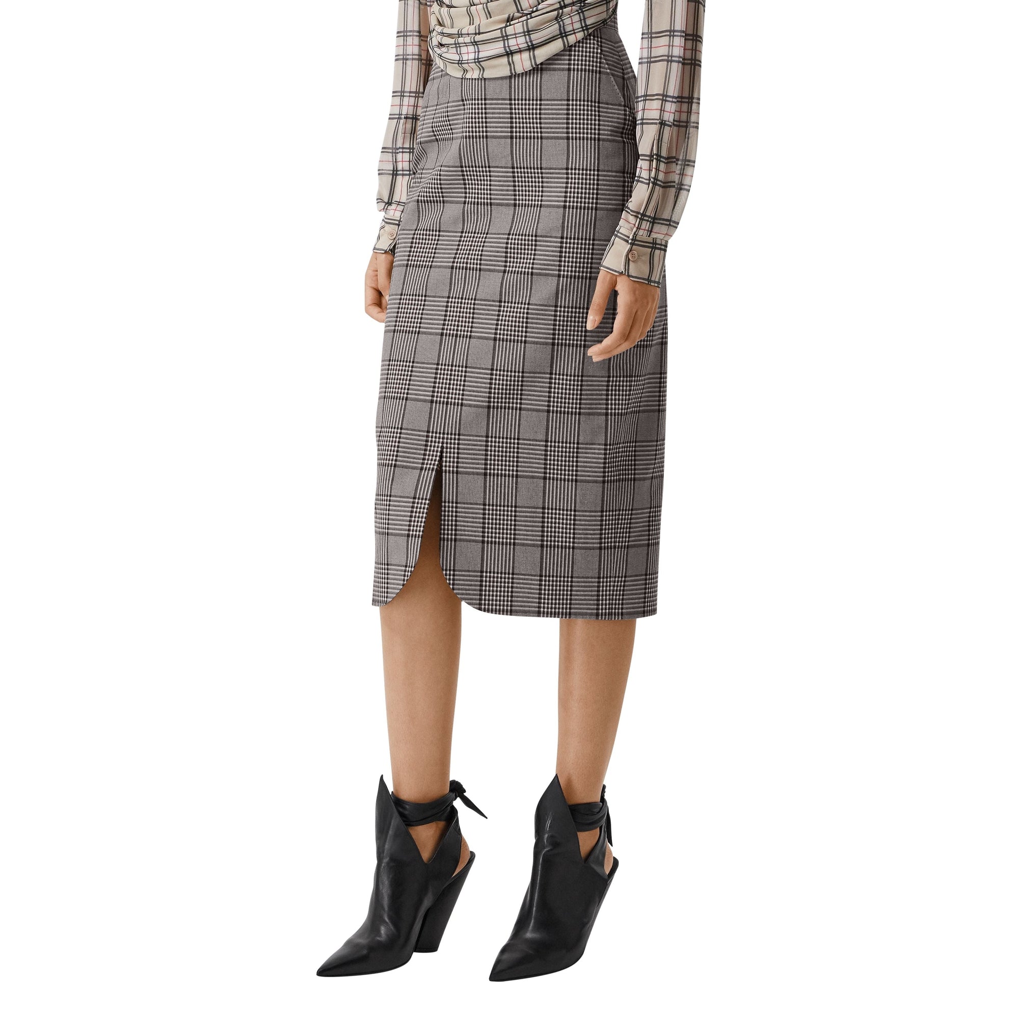 DEEP TAUPE CHECK Jupe crayon en laine check