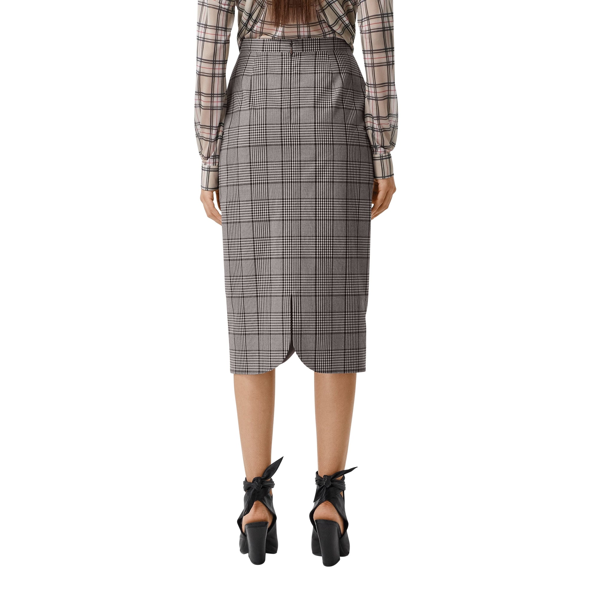 DEEP TAUPE CHECK Jupe crayon en laine check