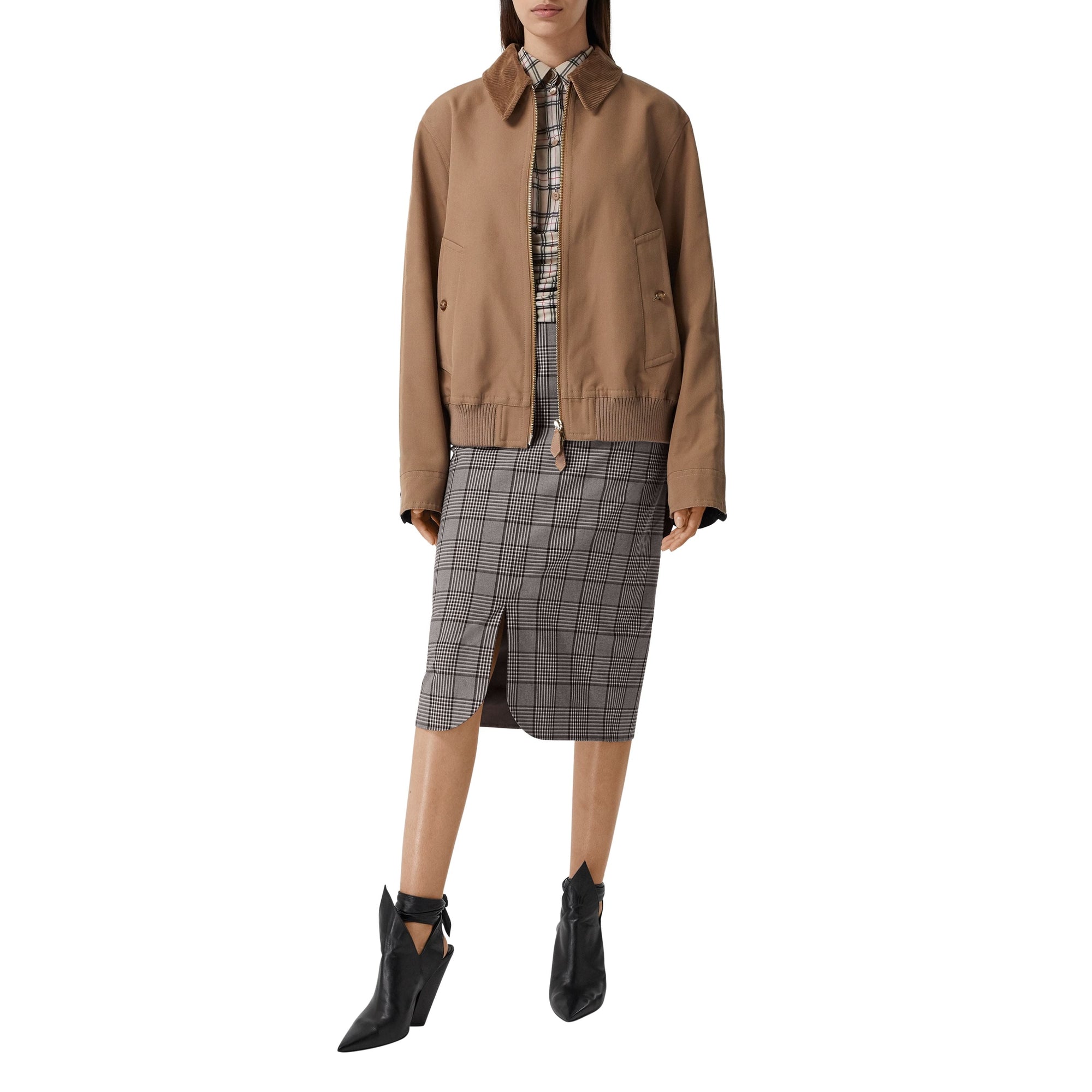 DEEP TAUPE CHECK Jupe crayon en laine check