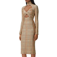 DARK HONEY Robe en jersey stretch check avec découpe