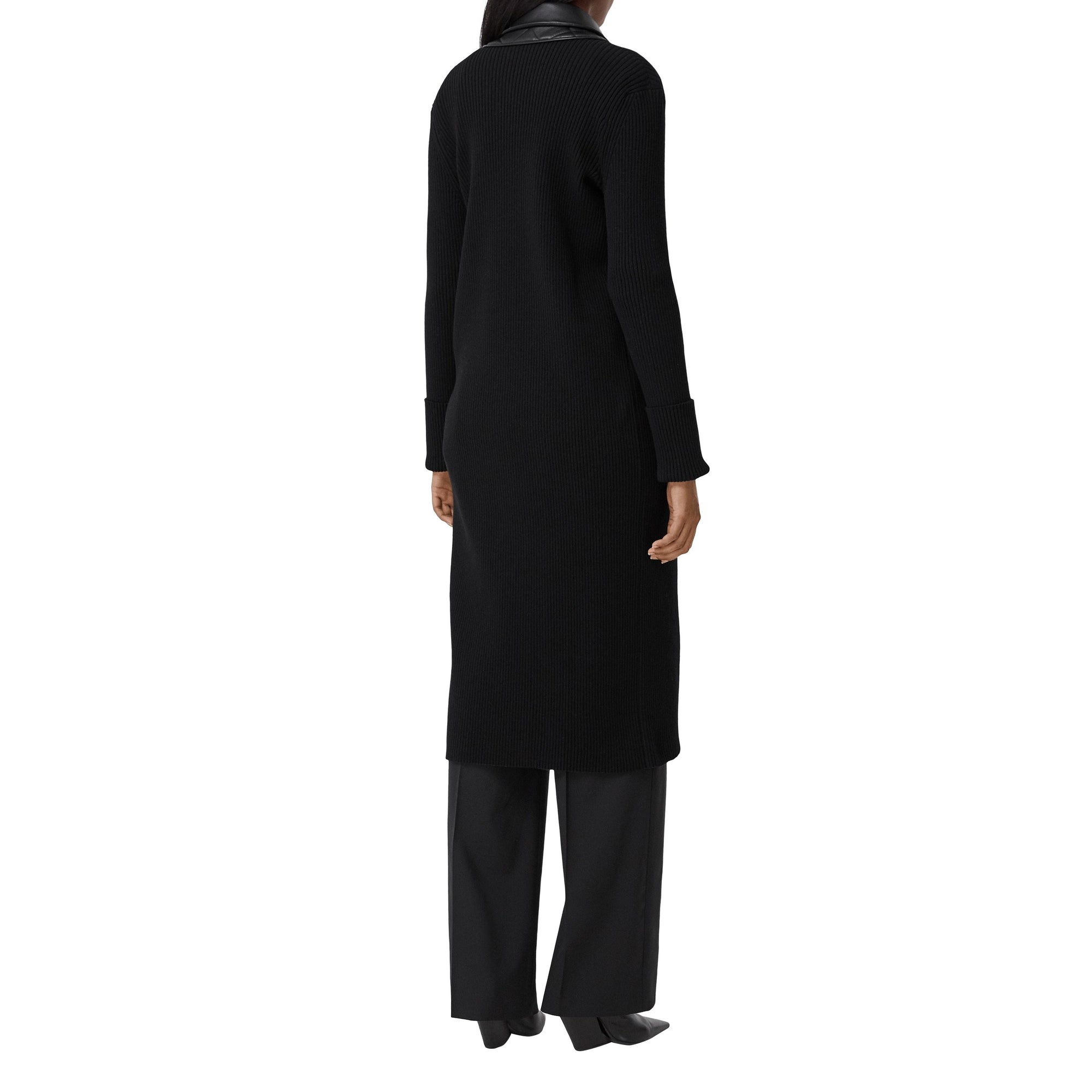 BLACK Cardigan en maille de laine côtelée avec blazer en cuir d'agneau