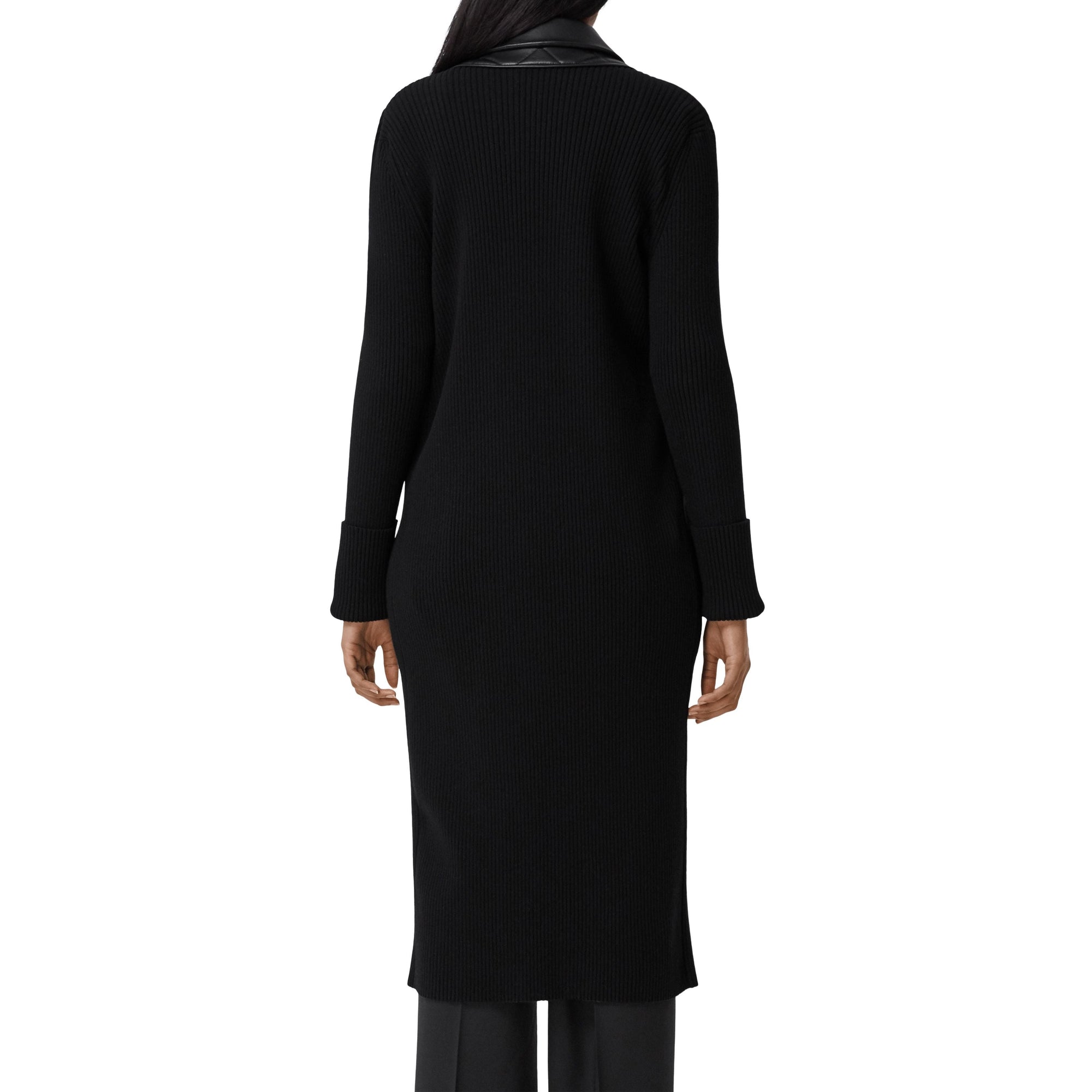 BLACK Cardigan en maille de laine côtelée avec blazer en cuir d'agneau