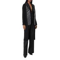 BLACK Cardigan en maille de laine côtelée avec blazer en cuir d'agneau