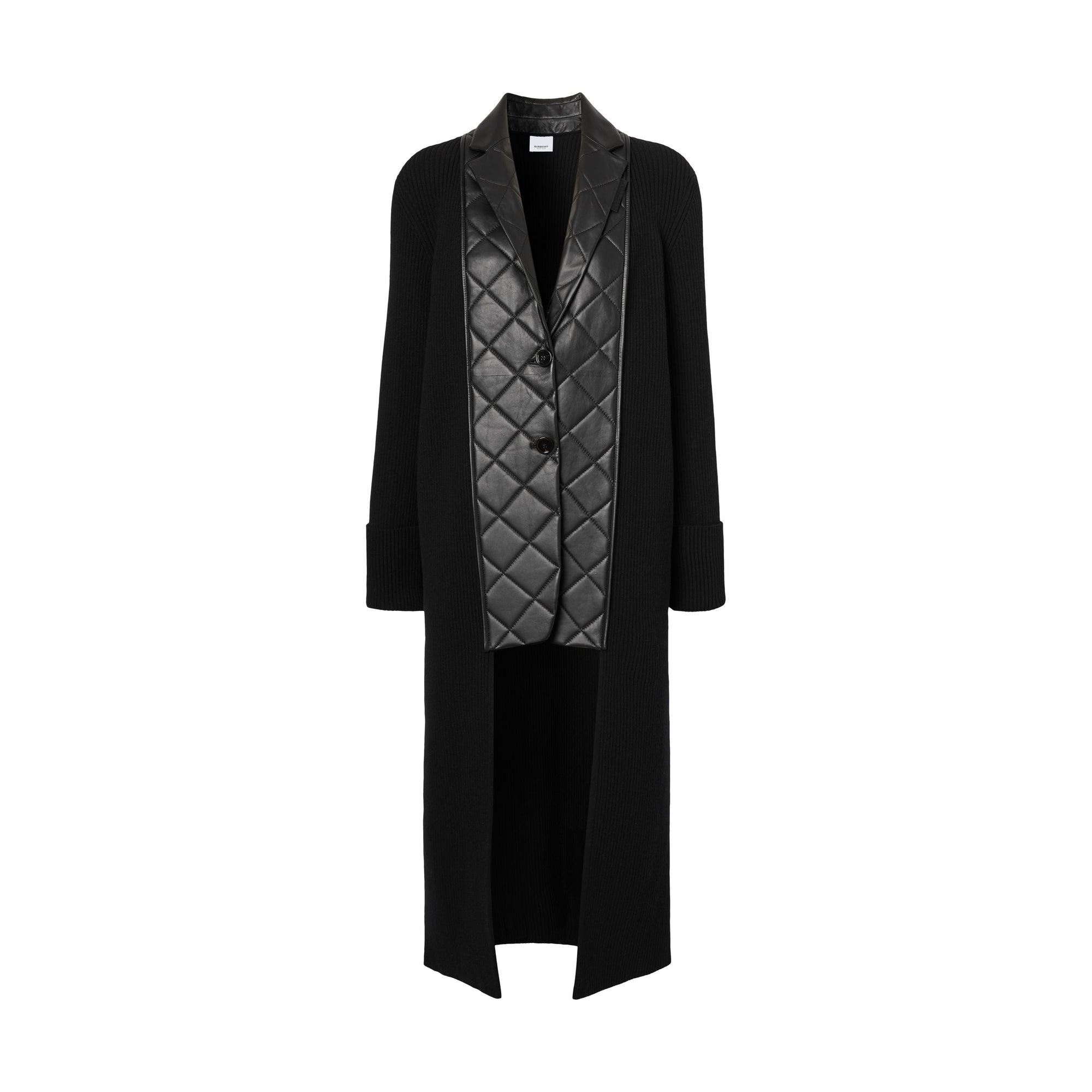 BLACK Cardigan en maille de laine côtelée avec blazer en cuir d'agneau