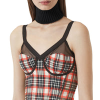 BRIGHT RED CHECK Robe corset en jersey stretch check