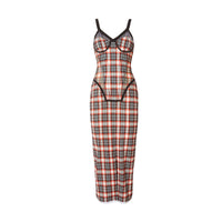 BRIGHT RED CHECK Robe corset en jersey stretch check