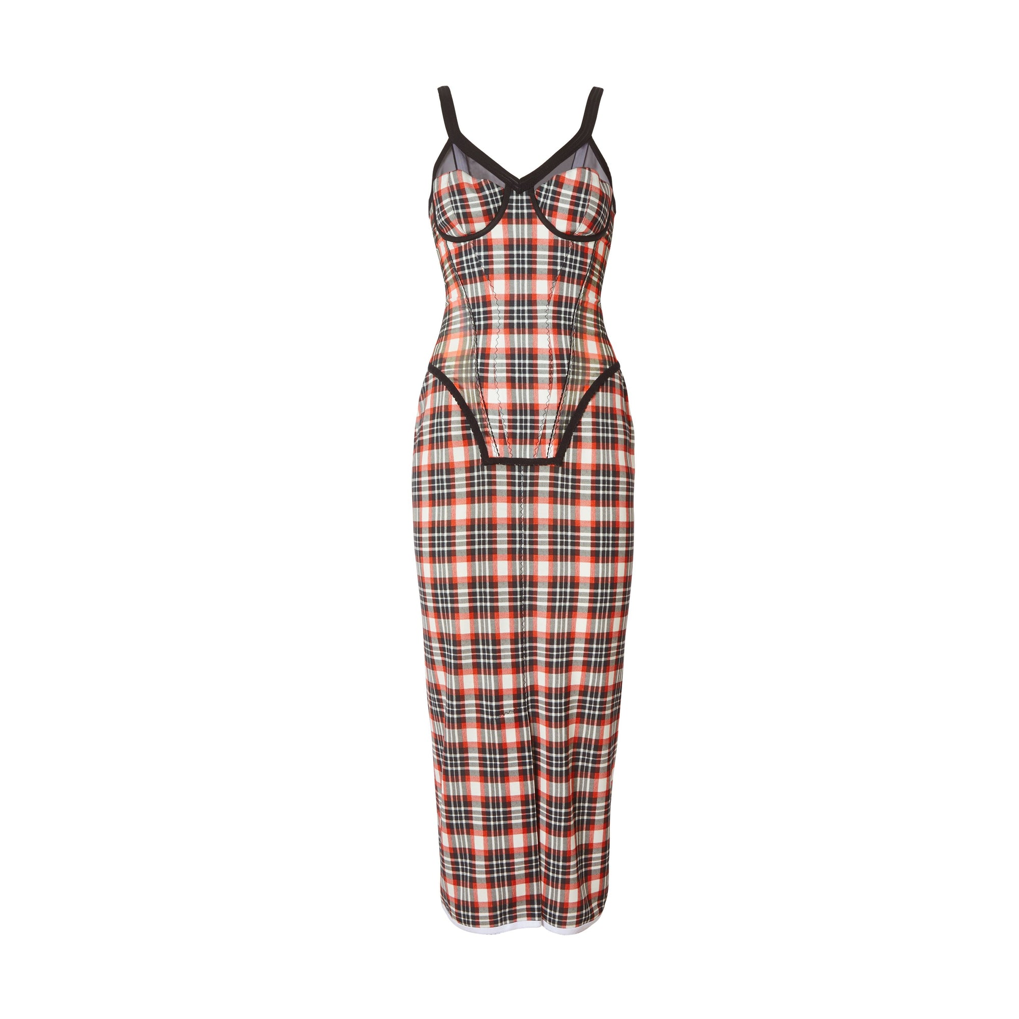 BRIGHT RED CHECK Robe corset en jersey stretch check