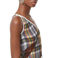 CANARY YELLOW CHECK Robe plissée ajustée en satin avec check
