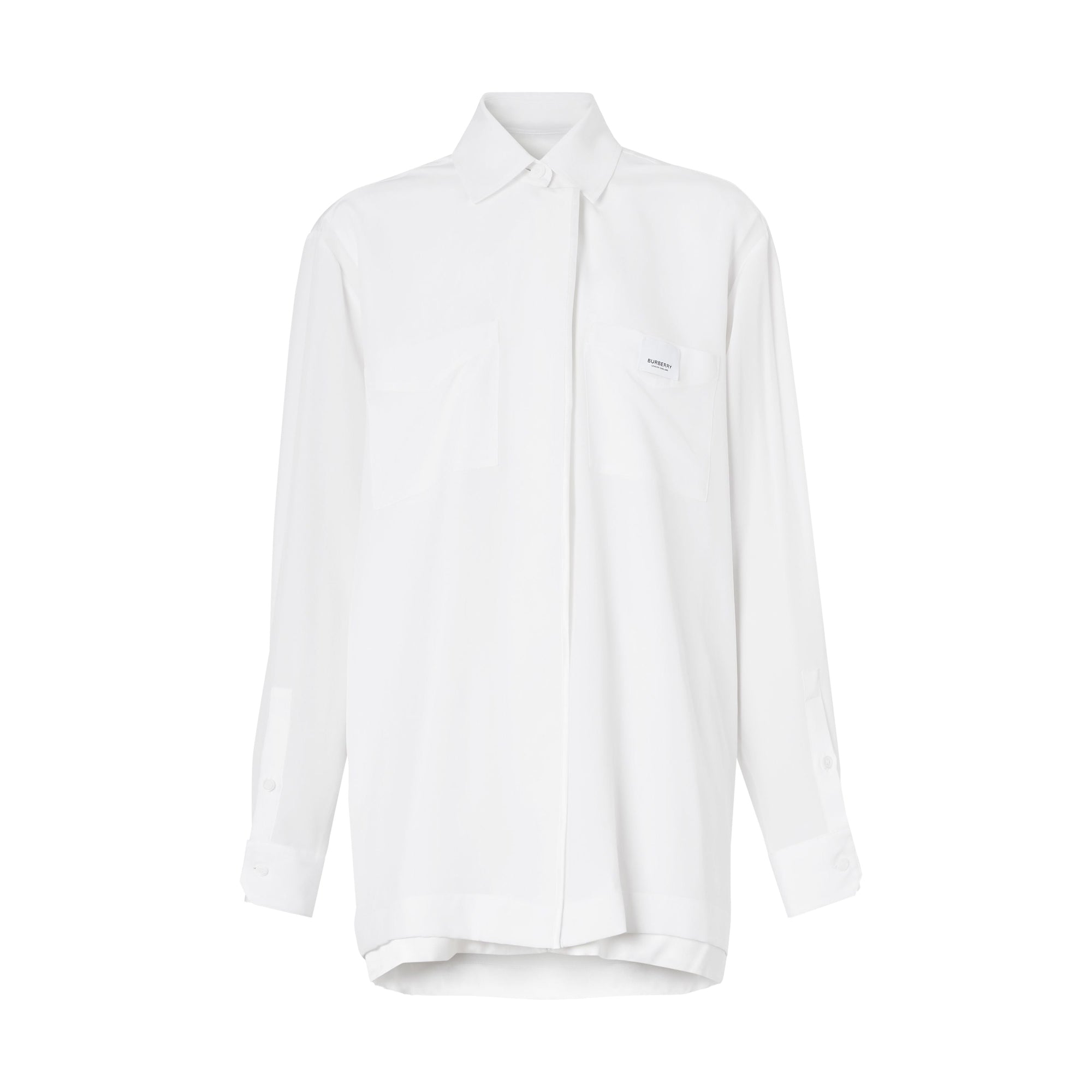 OPTIC WHITE Chemise oversize en satin de soie avec logo appliqué