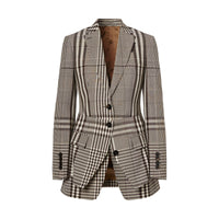 DARK BROWN CHK Veste tailleur en laine technique avec basque