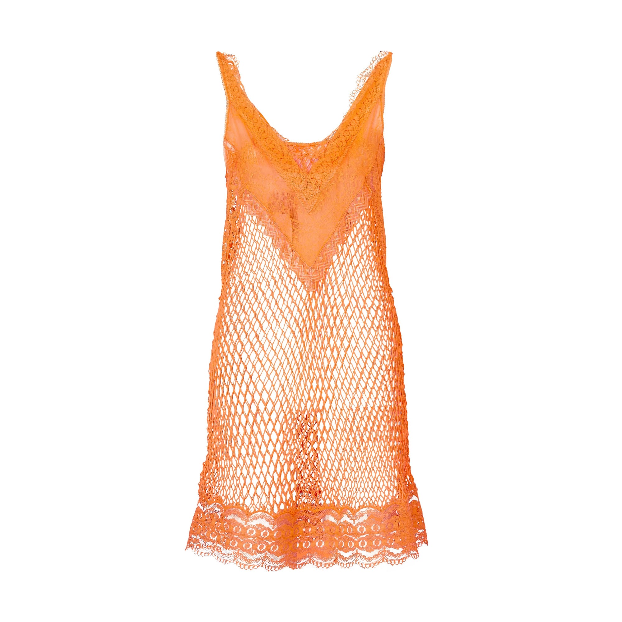 AMBER ORANGE Robe combinaison en résille et soie avec dentelle