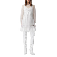 OPTIC WHITE Robe combinaison plissée en résille et soie avec dentelle