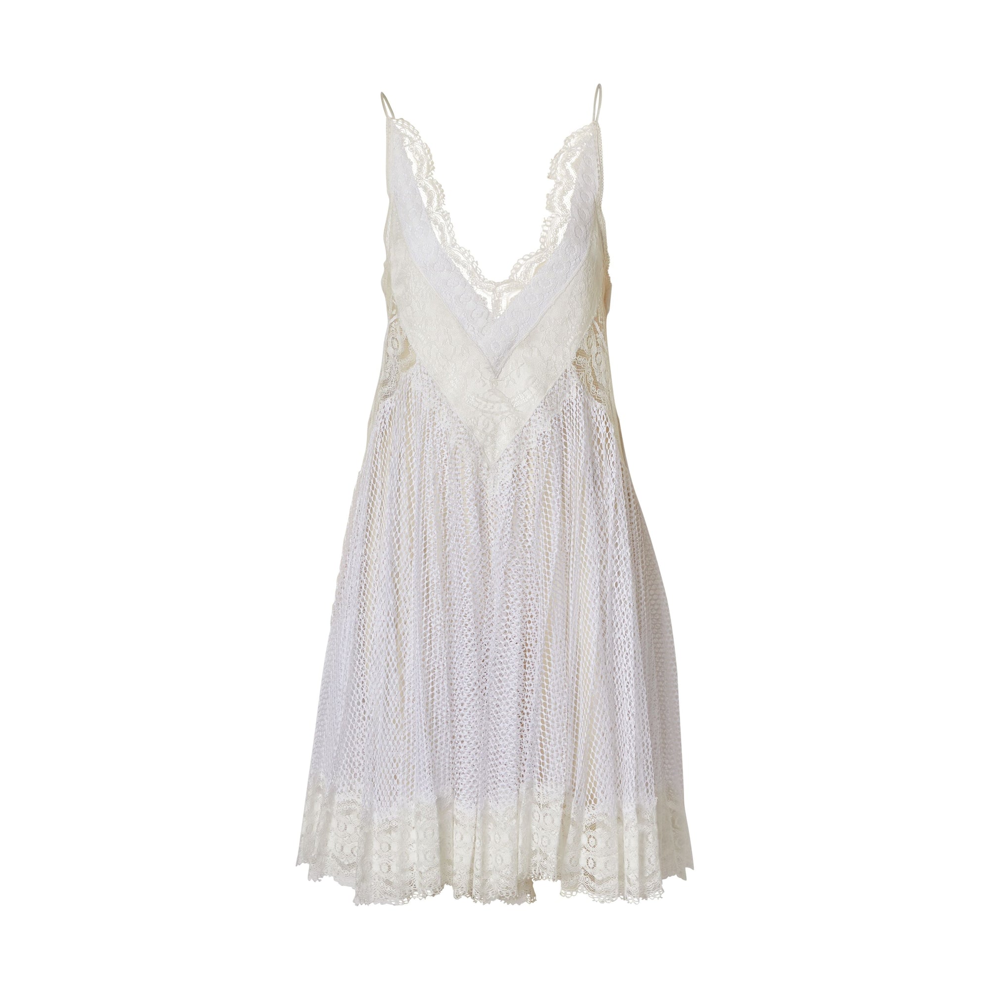 OPTIC WHITE Robe combinaison plissée en résille et soie avec dentelle