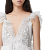 OPTIC WHITE Robe sans manches en soie avec cristaux