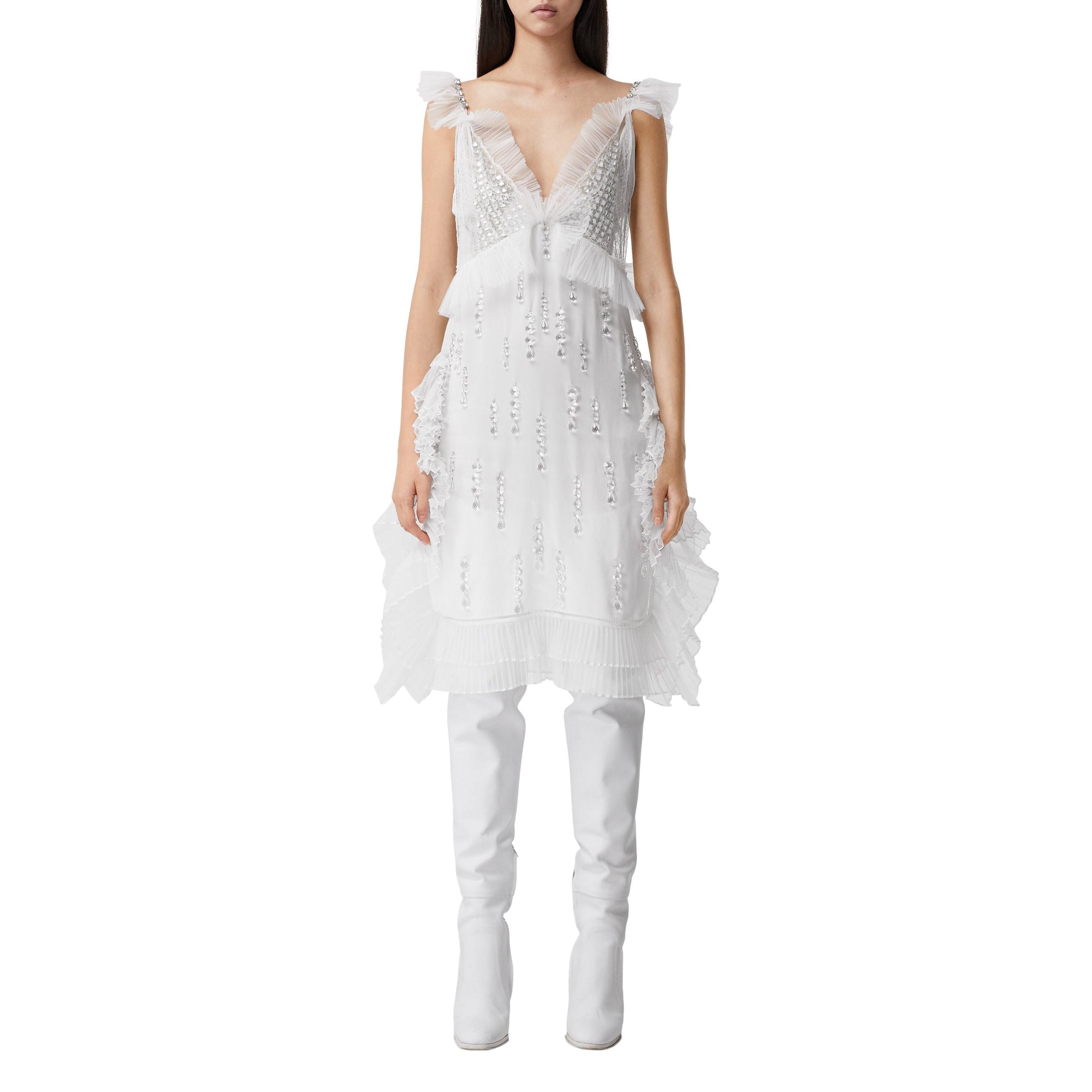 OPTIC WHITE Robe sans manches en soie avec cristaux