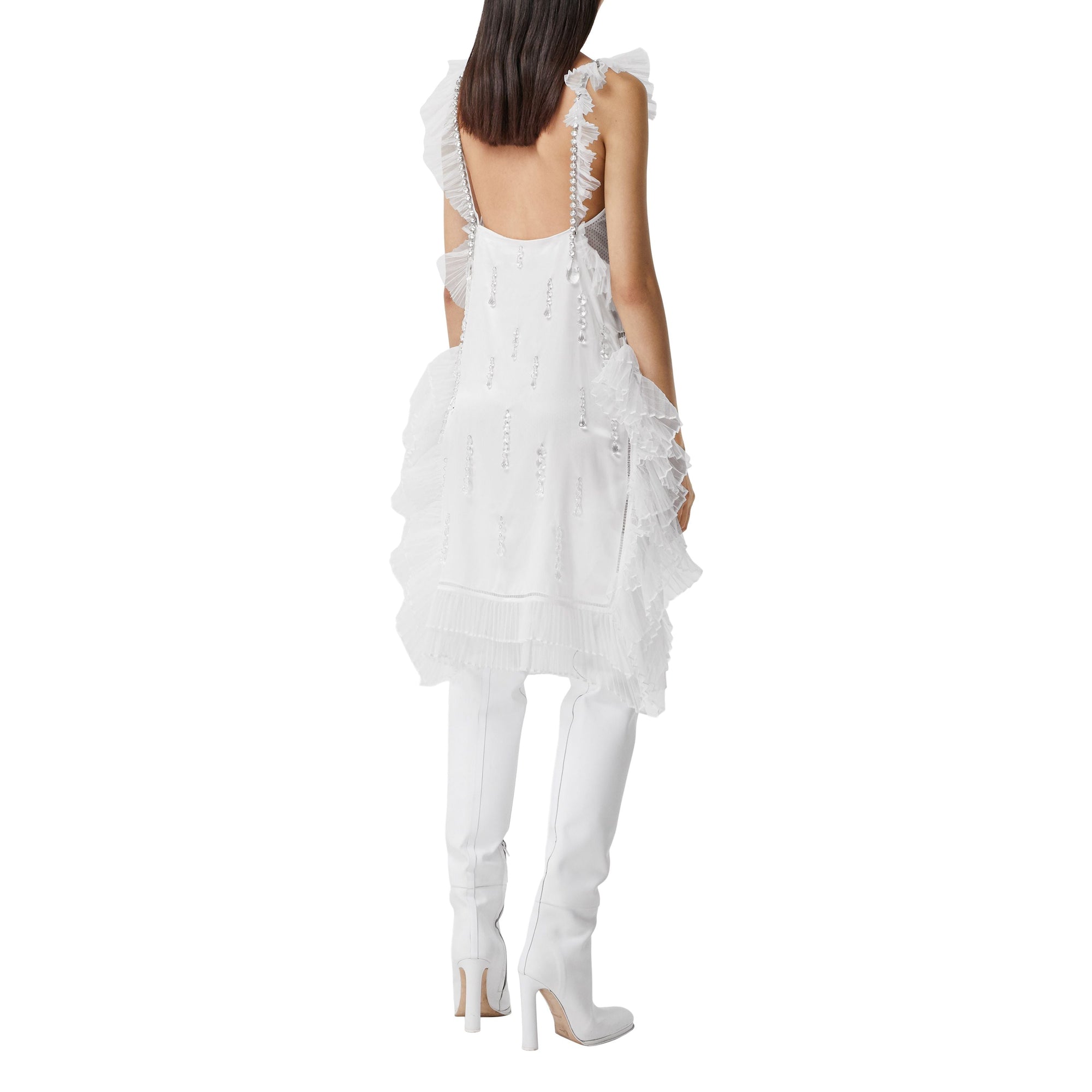 OPTIC WHITE Robe sans manches en soie avec cristaux