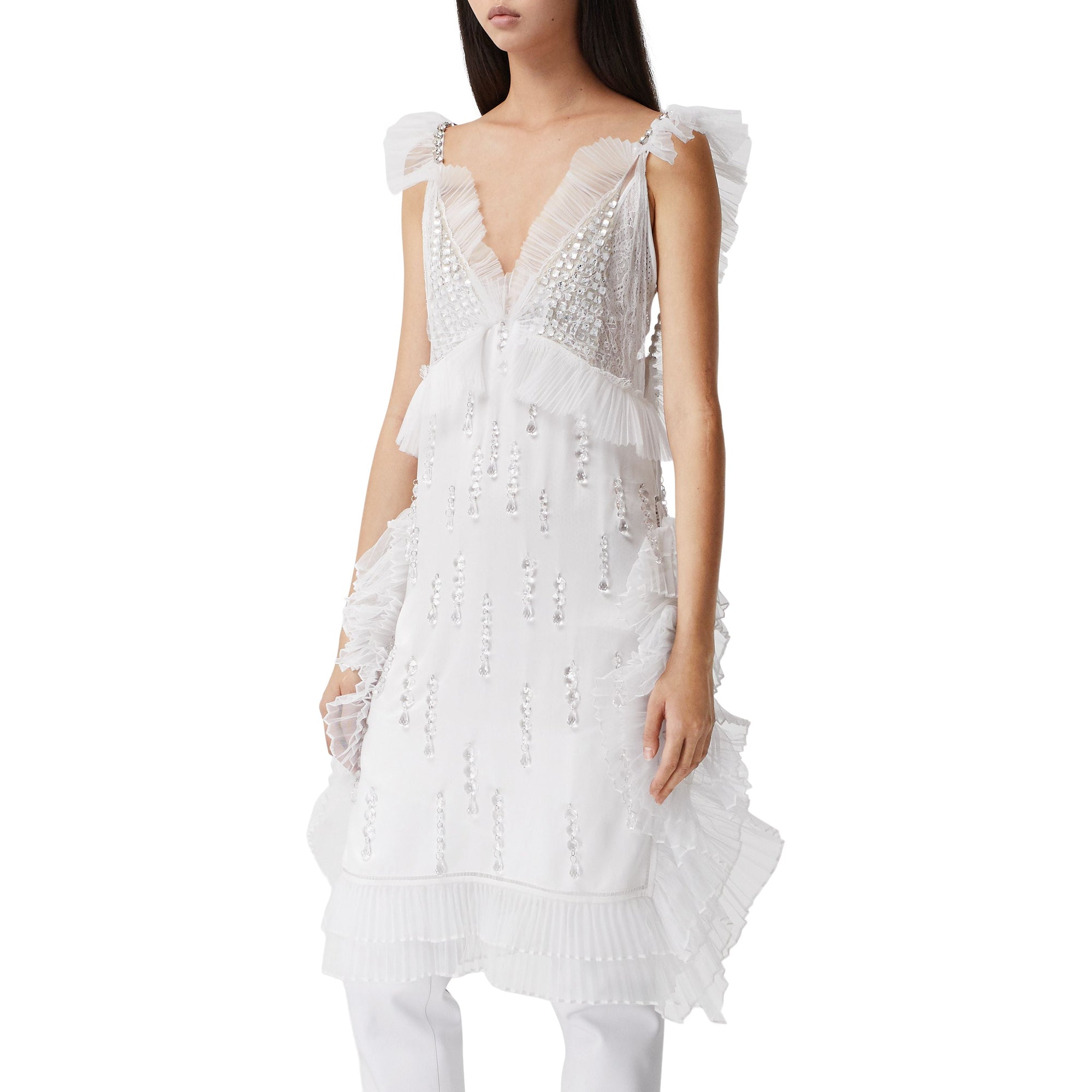 OPTIC WHITE Robe sans manches en soie avec cristaux