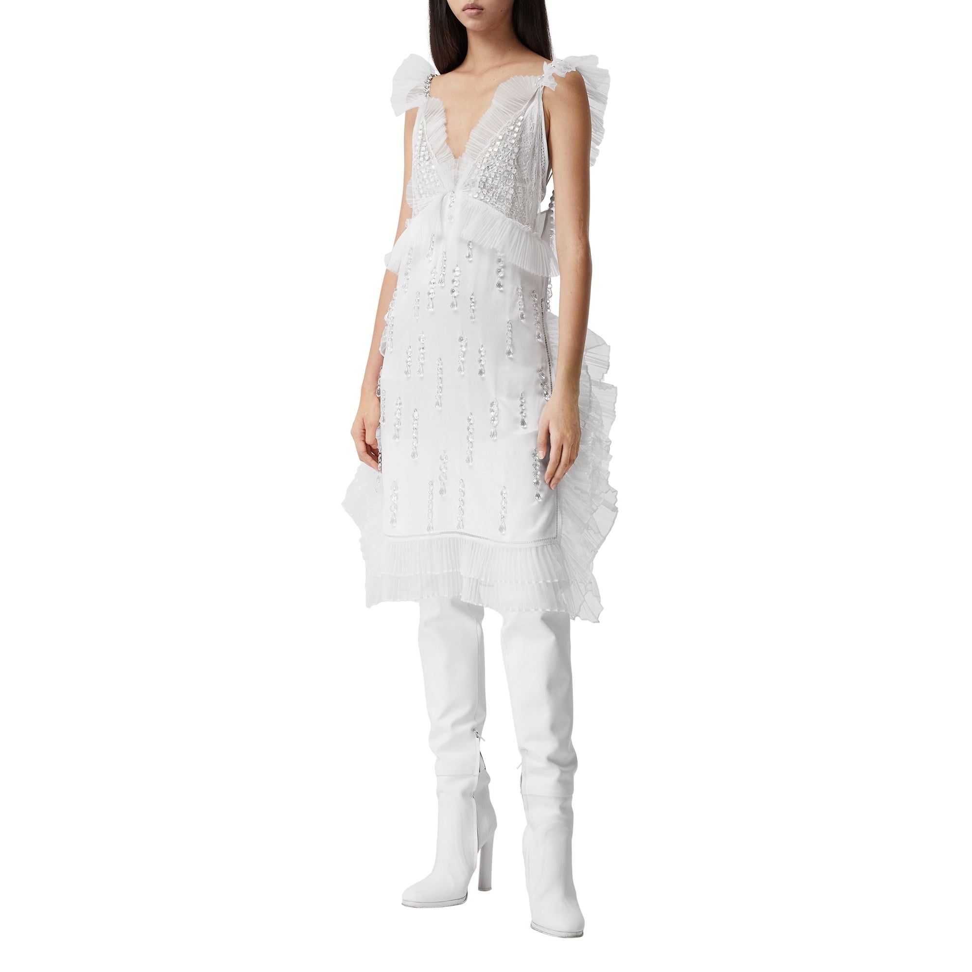 OPTIC WHITE Robe sans manches en soie avec cristaux