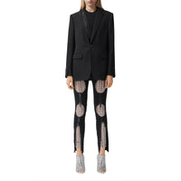 BLACK Veste tailleur en laine avec panneau zippé en néoprène
