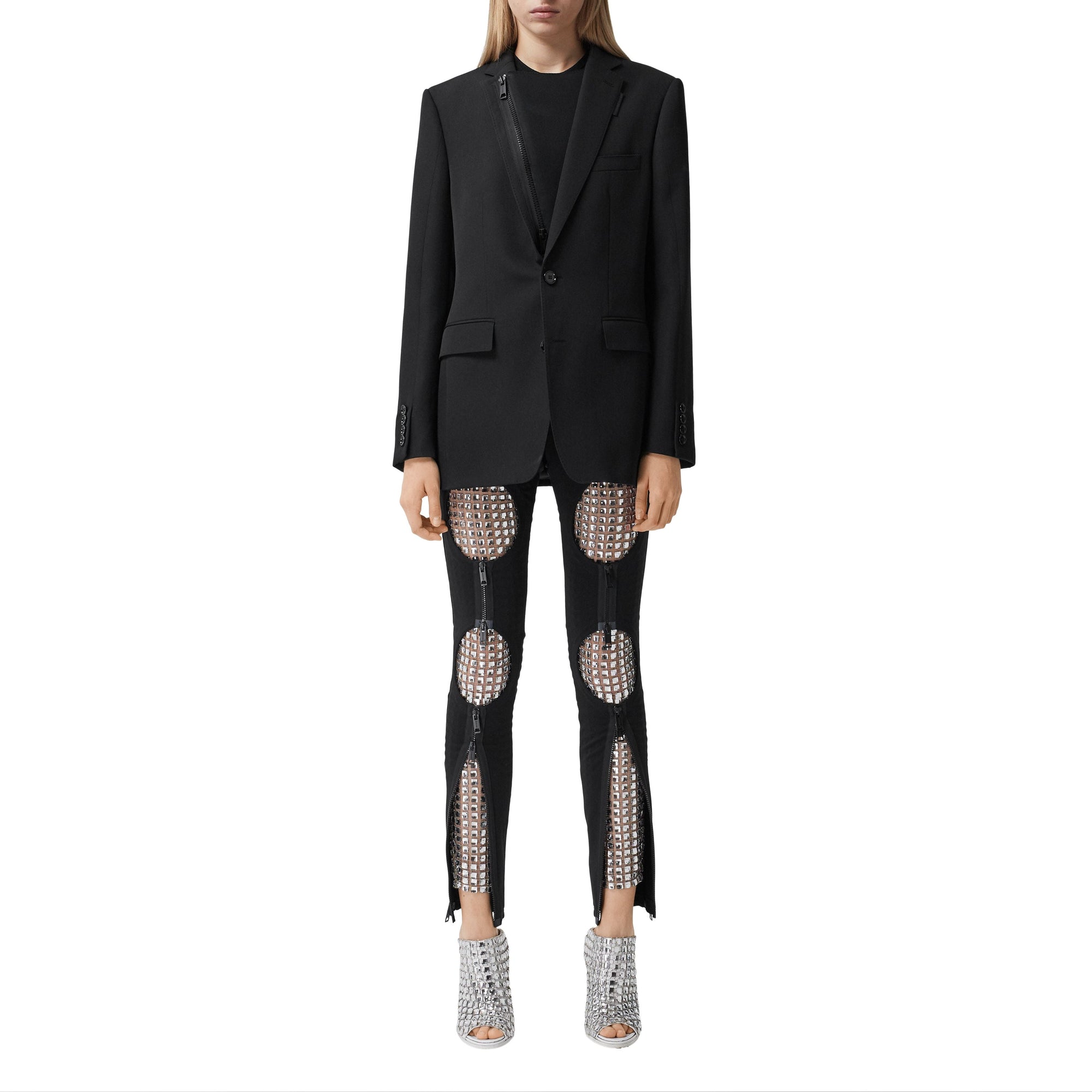 BLACK Veste tailleur en laine avec panneau zippé en néoprène