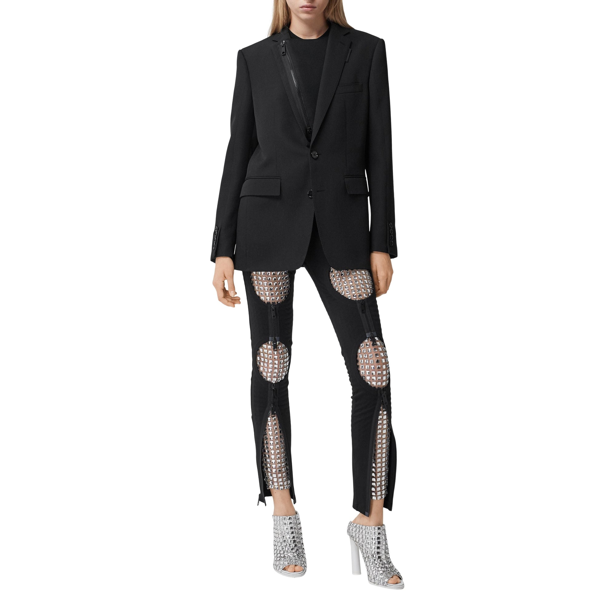 BLACK Veste tailleur en laine avec panneau zippé en néoprène