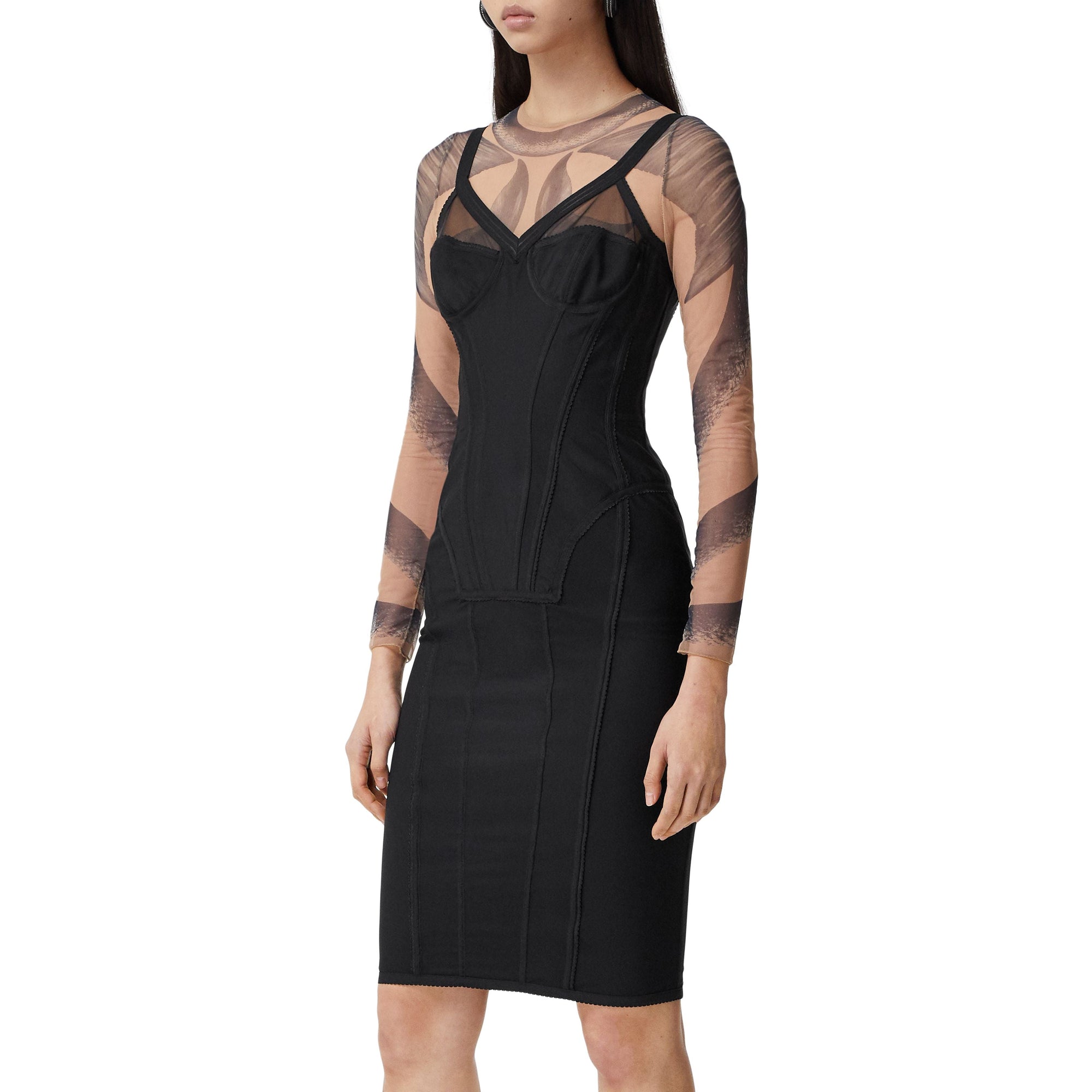 BLACK Robe corset en jersey stretch et mesh