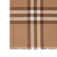 Écharpe légère en laine et soie check - Camel Moyen