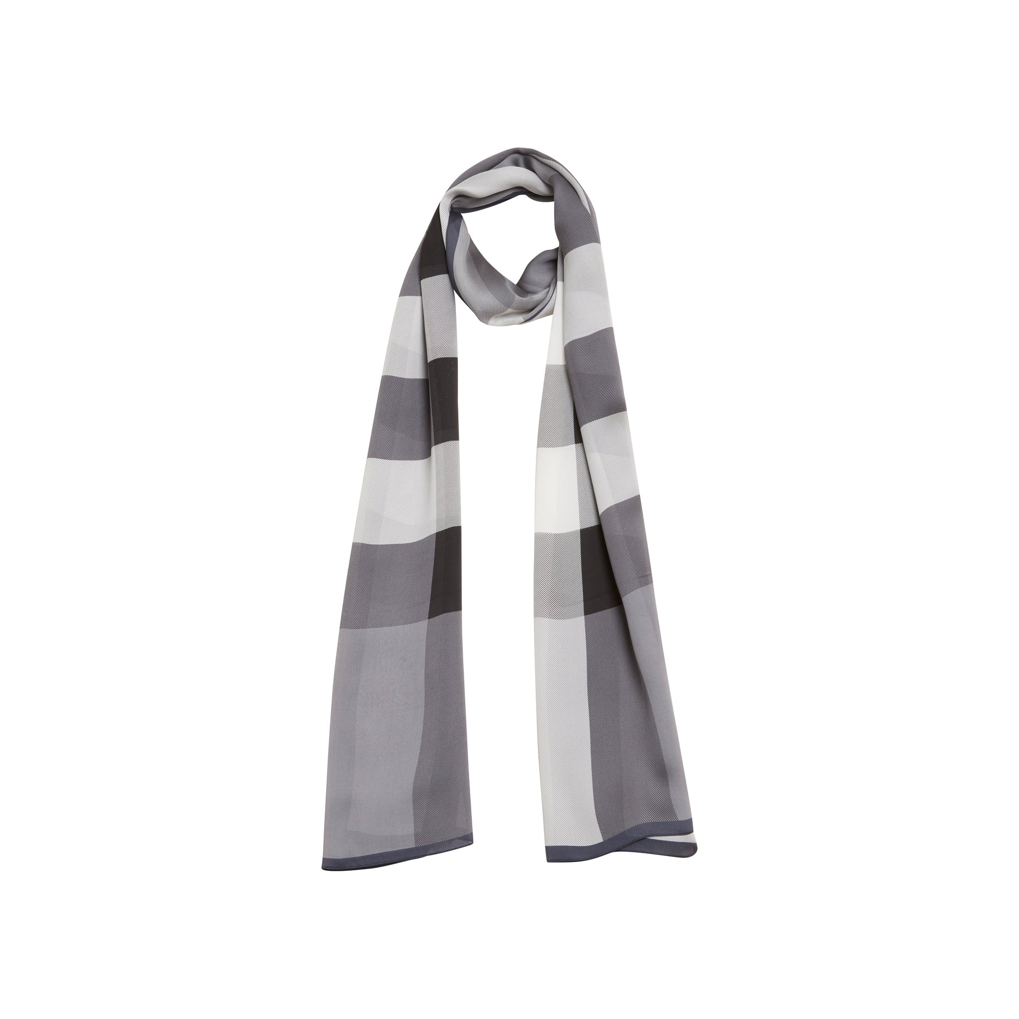 Foulard en soie légère à motif check - Gris moyen