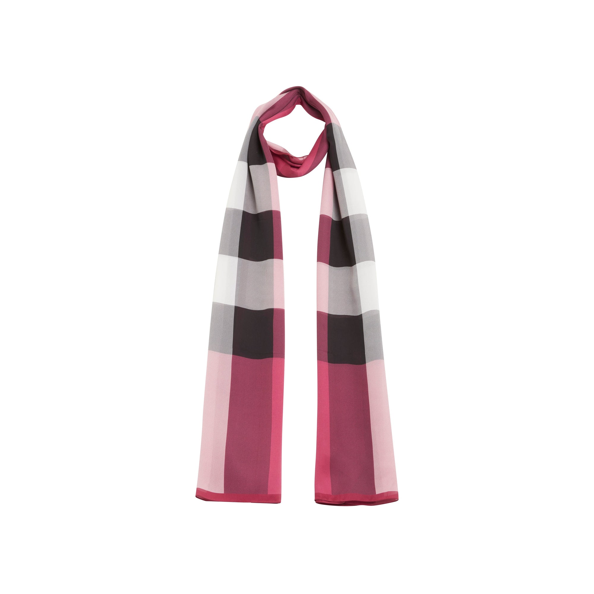 Foulard en soie légère à motif check - Rose fuchsia