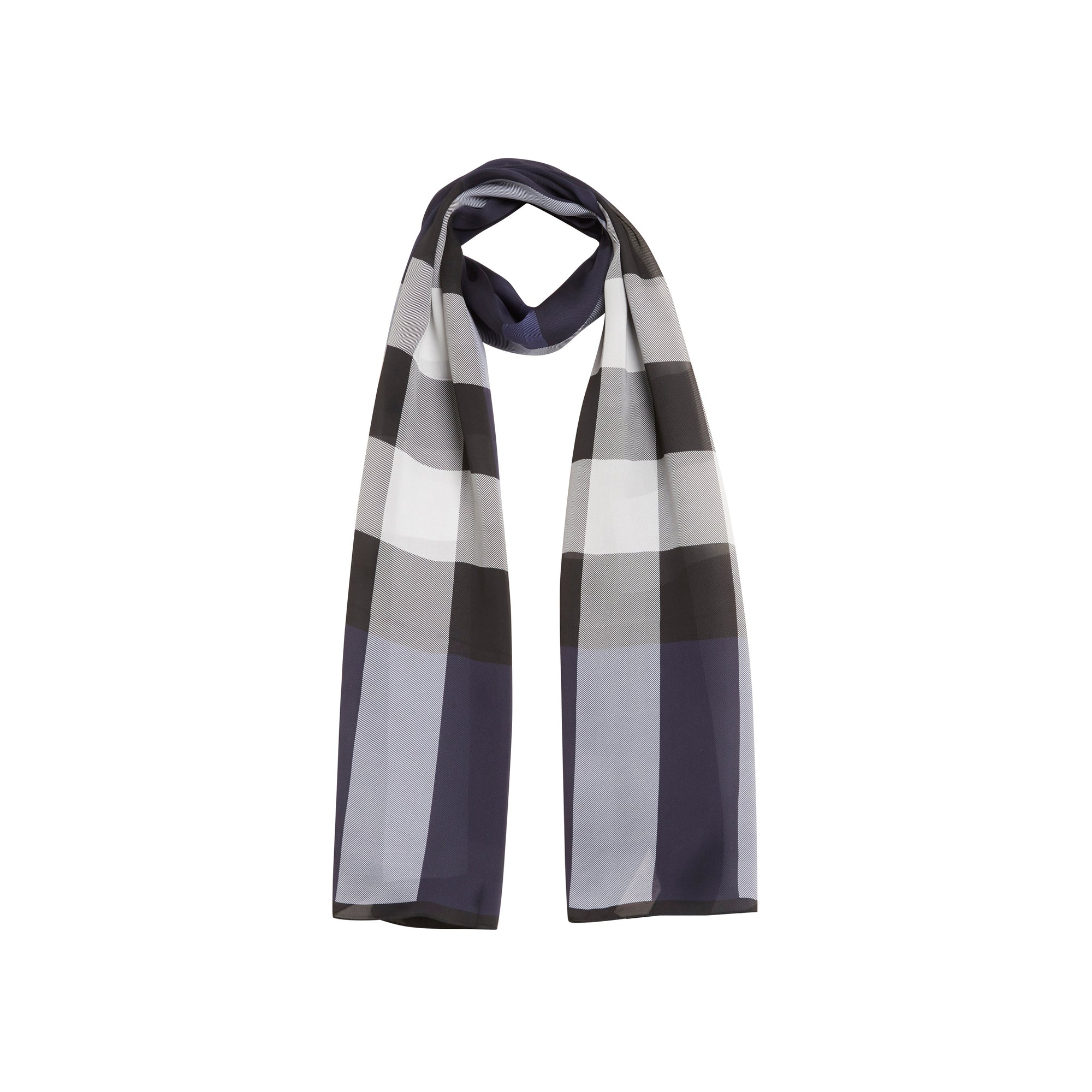 Foulard en soie légère à motif check - Bleu indigo