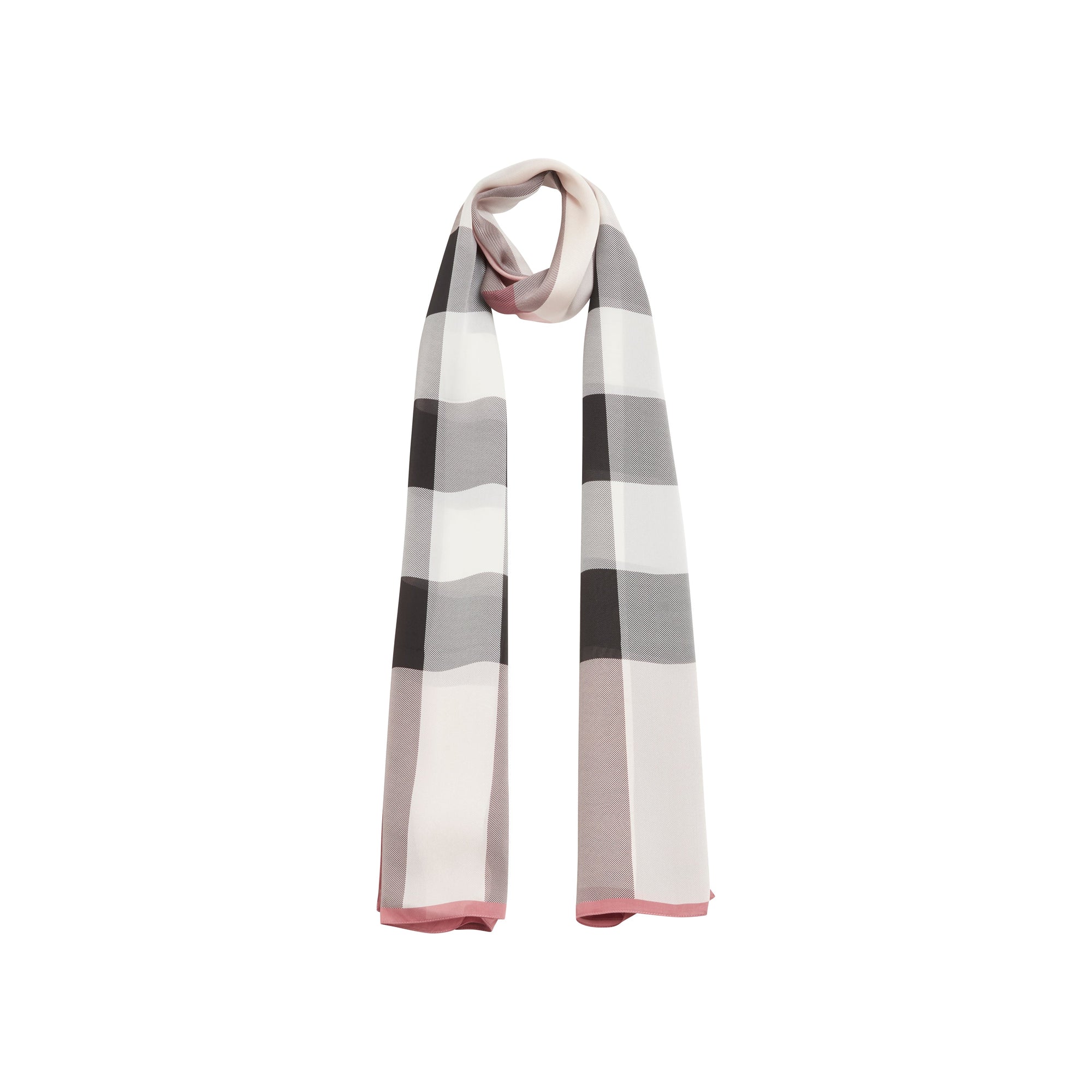 Écharpe en soie légère à motif check - Rose platiné