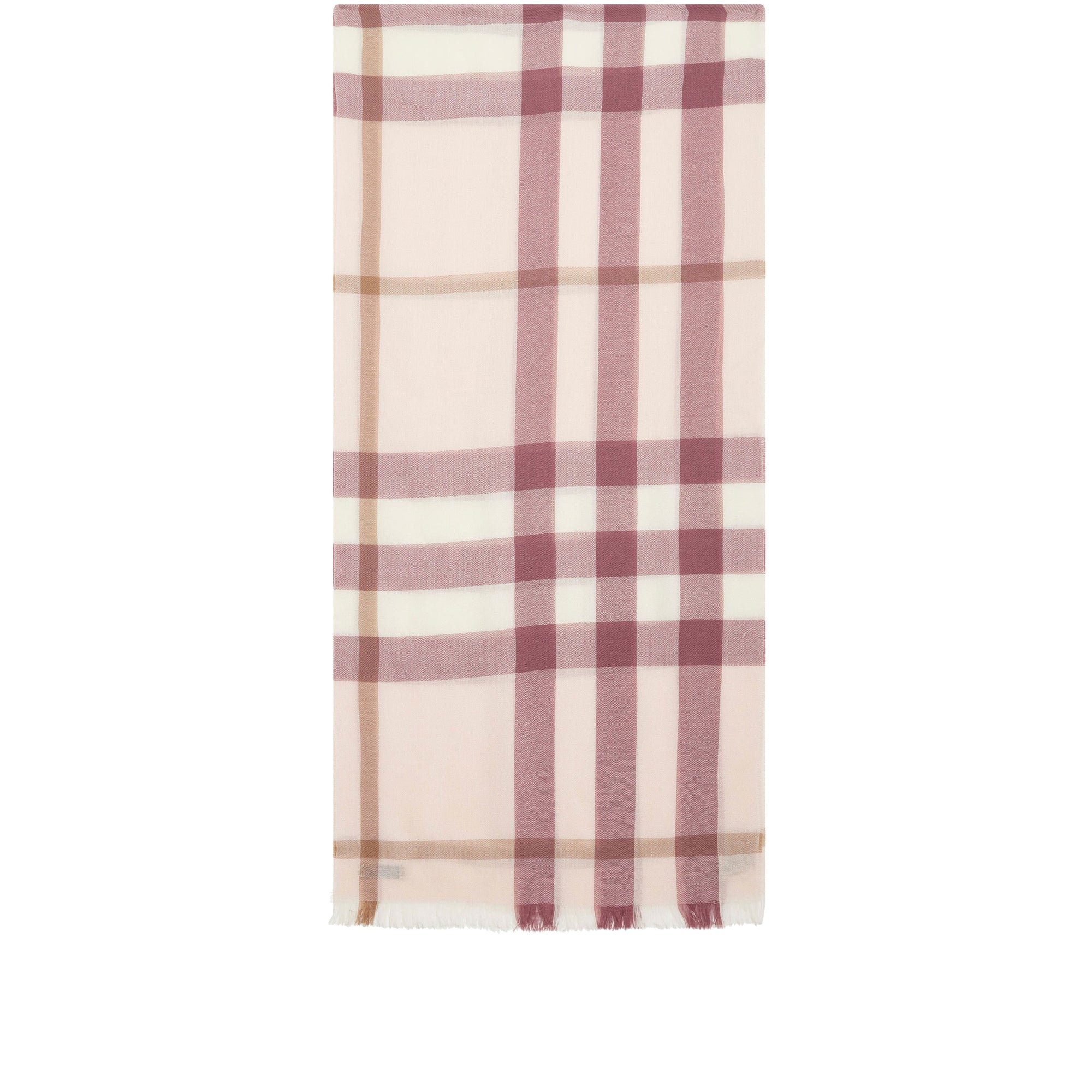 Écharpe légère en laine et cachemire à motif check - Rose craie