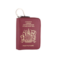 Portefeuille zippé en cuir avec imprimé passeport - Bourgogne