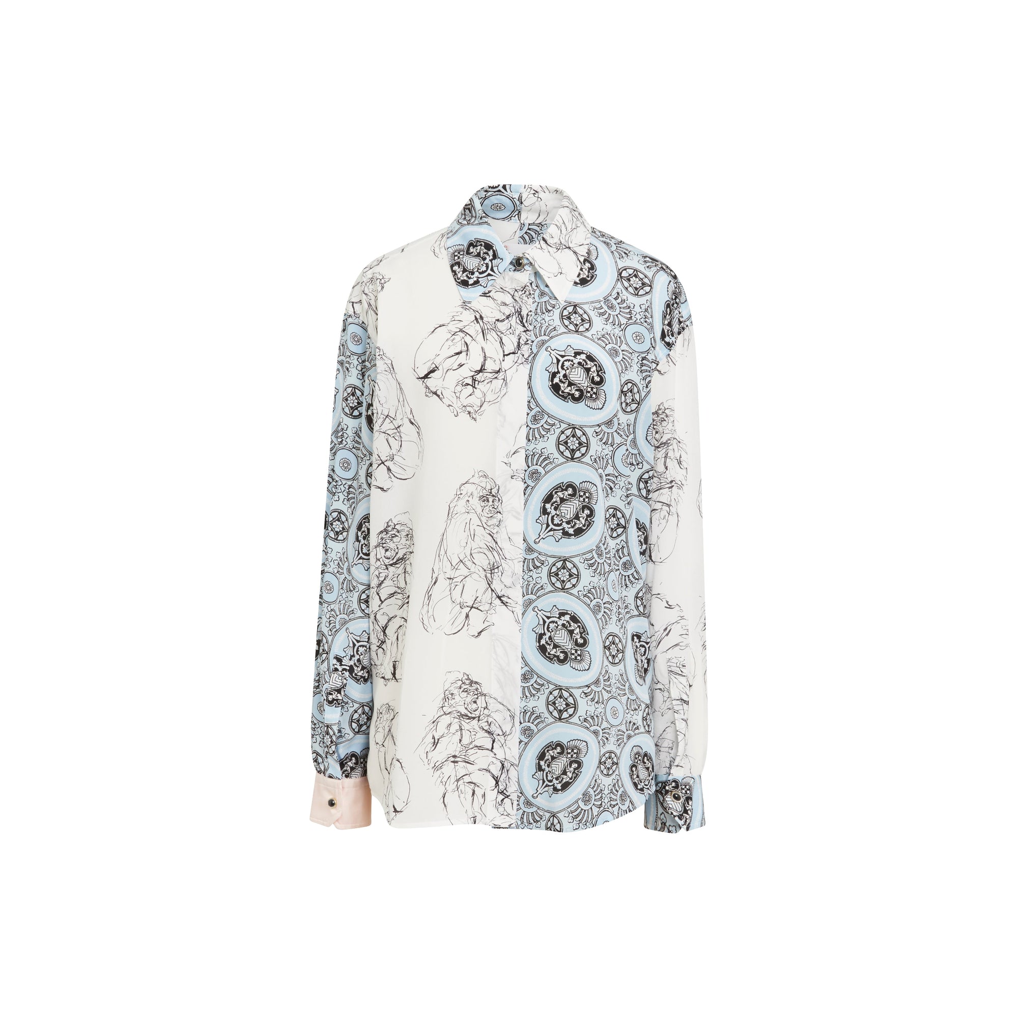 Chemise en soie à imprimé gorille et cachemire - Blanc & bleu