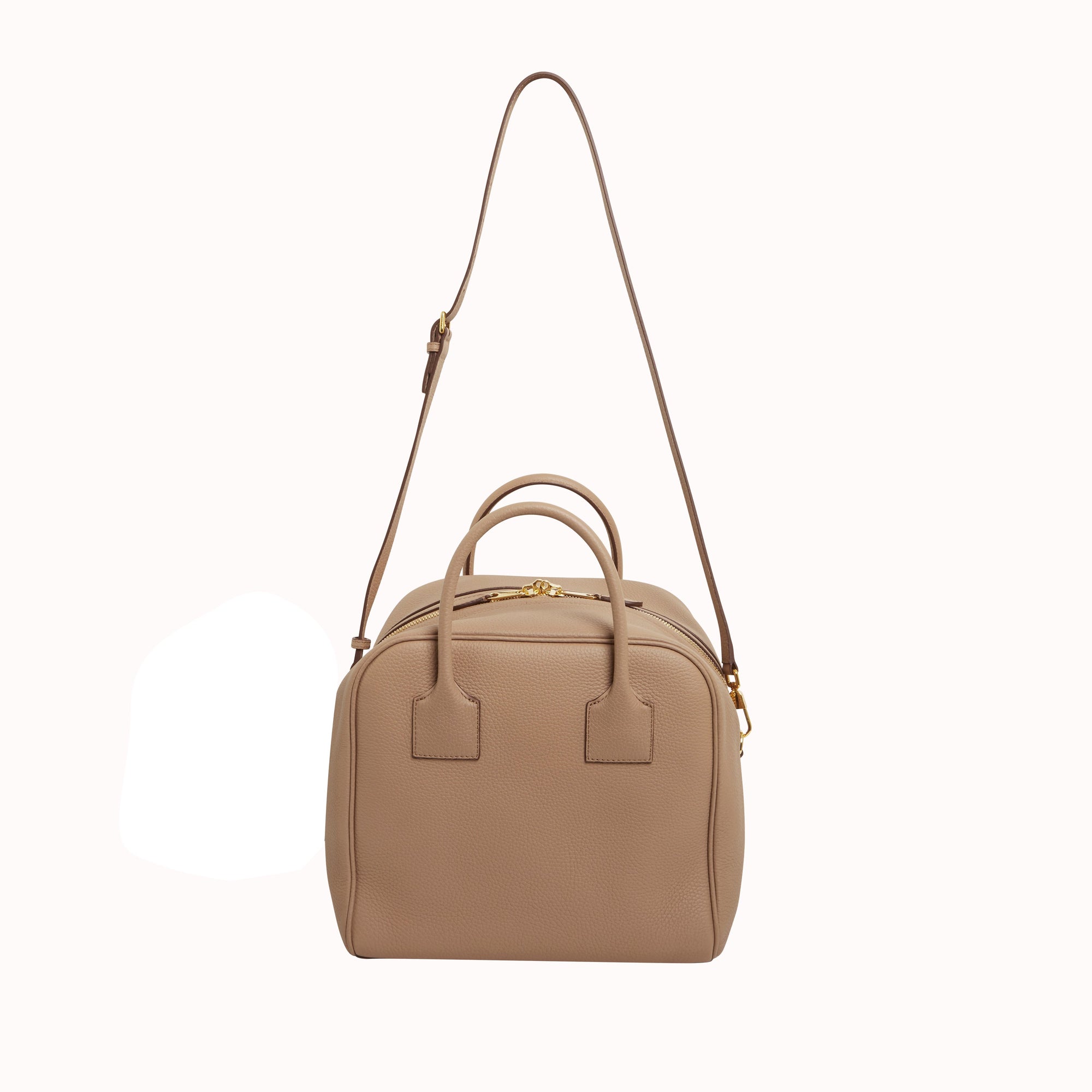 Sac cube moyen en cuir - Biscuit