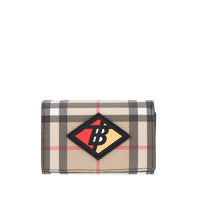 Petit portefeuille à rabat vintage check avec logo - Beige d'archive